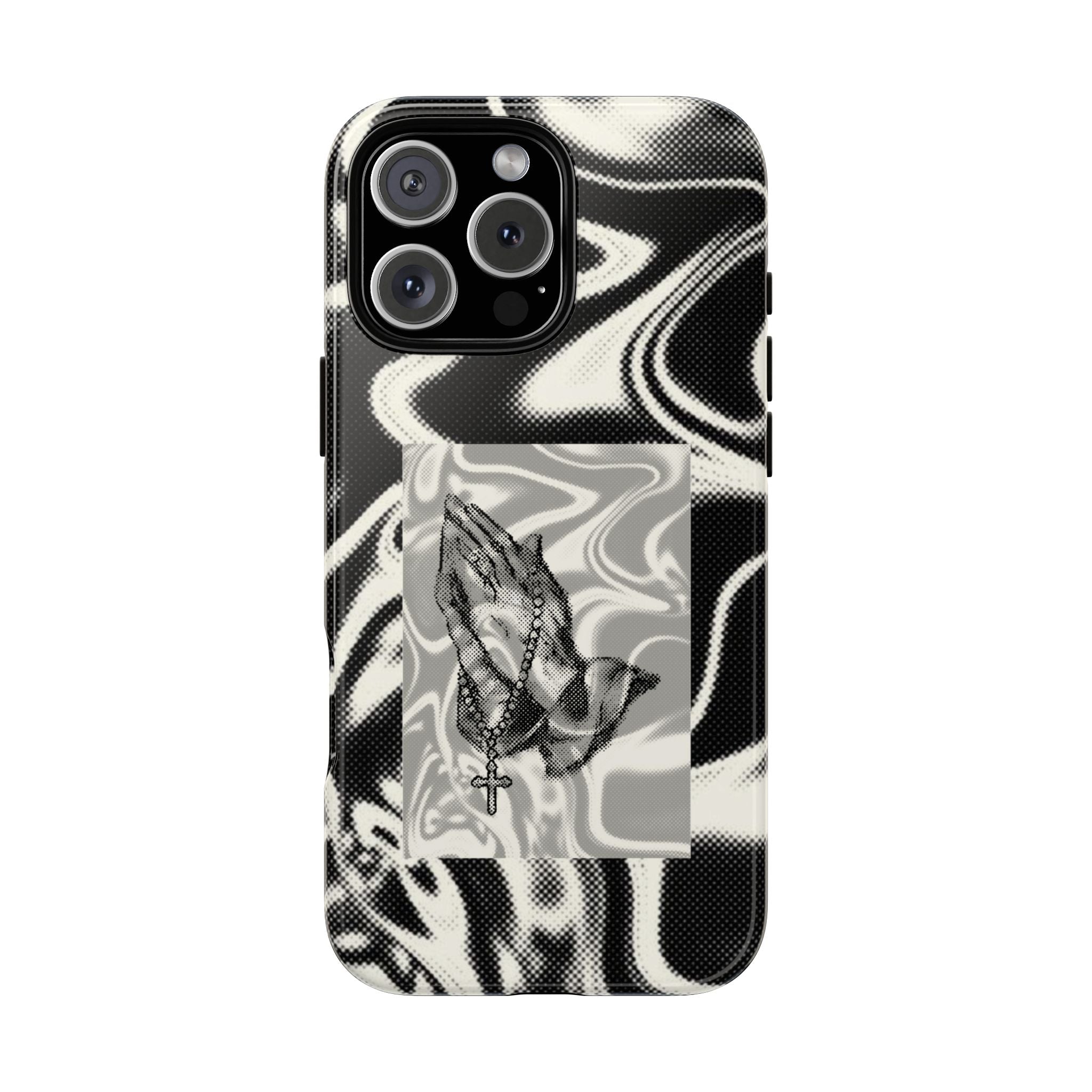 Praying Hands Phone Case – Black White Marble Spiritual Design