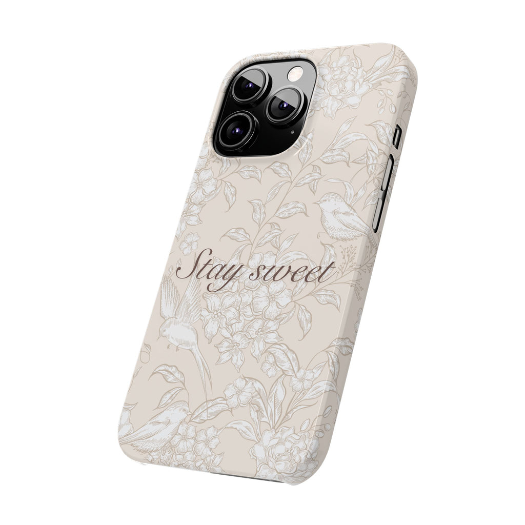 Stay Sweet Floral Slim Phone Case — Beige Bird & Blossom Protective Cover
