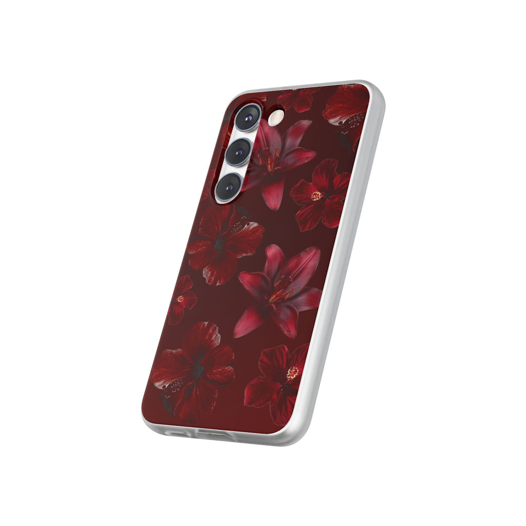 Red Floral Flexi Phone Case – Dark Burgundy Lily Pattern
