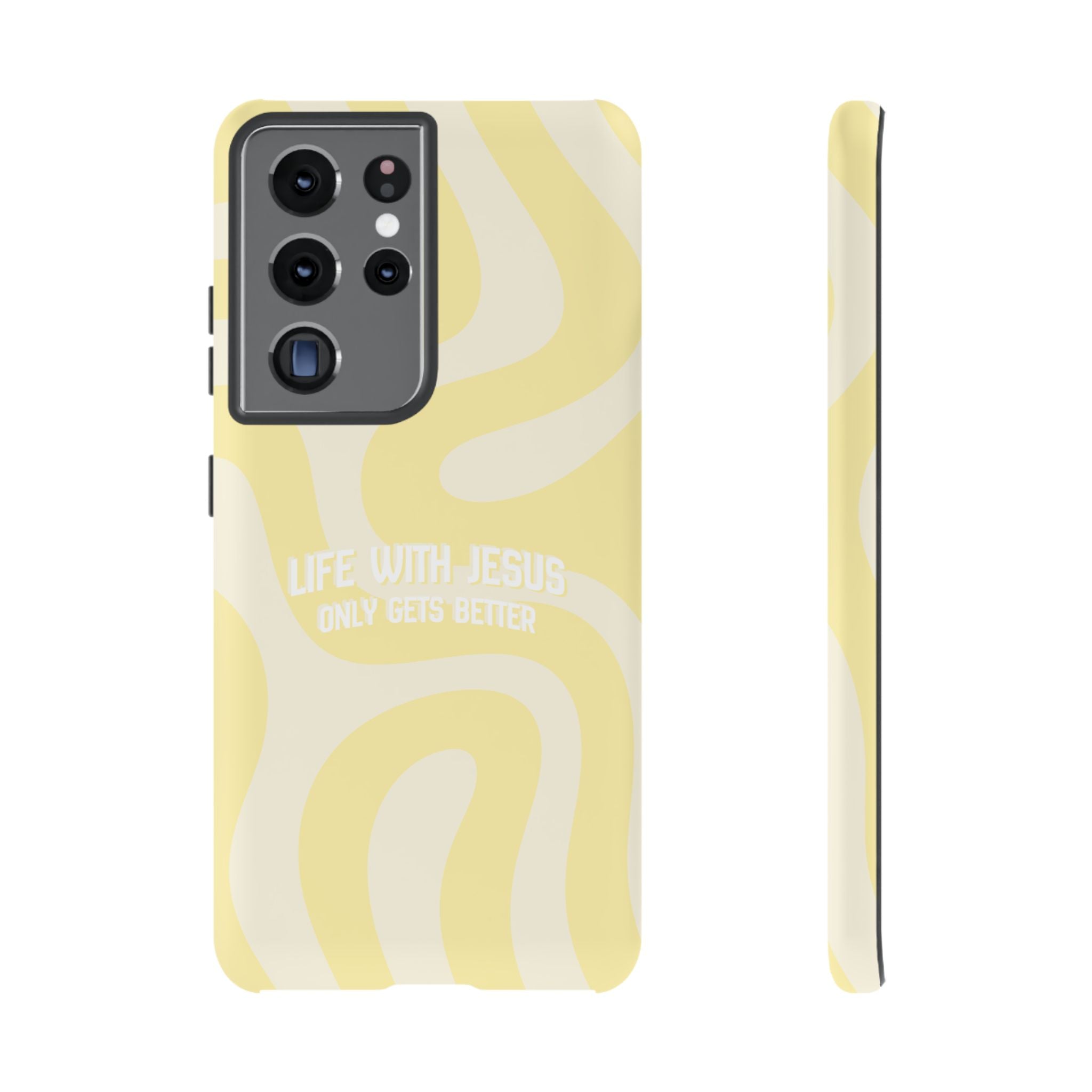 Yellow Swirl Phone Case - "Life With Jesus Only Gets Better" Christian iPhone Cover Tough Case