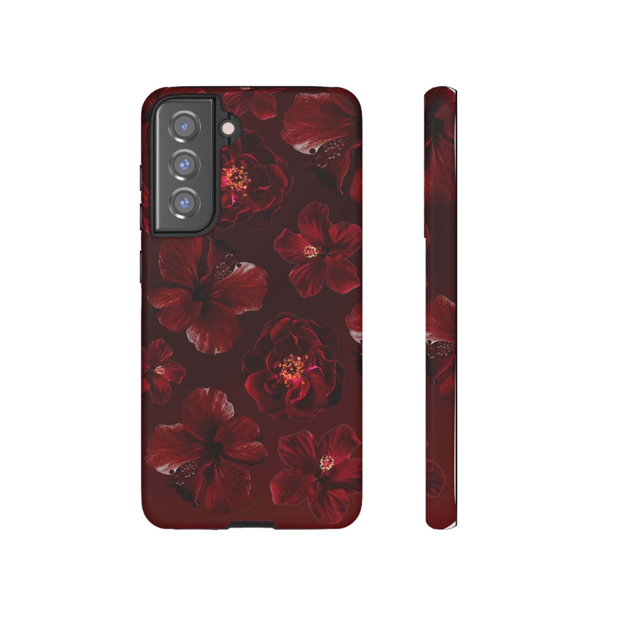 Dark Red Floral Phone Case – Protective Tough Case with Burgundy Roses