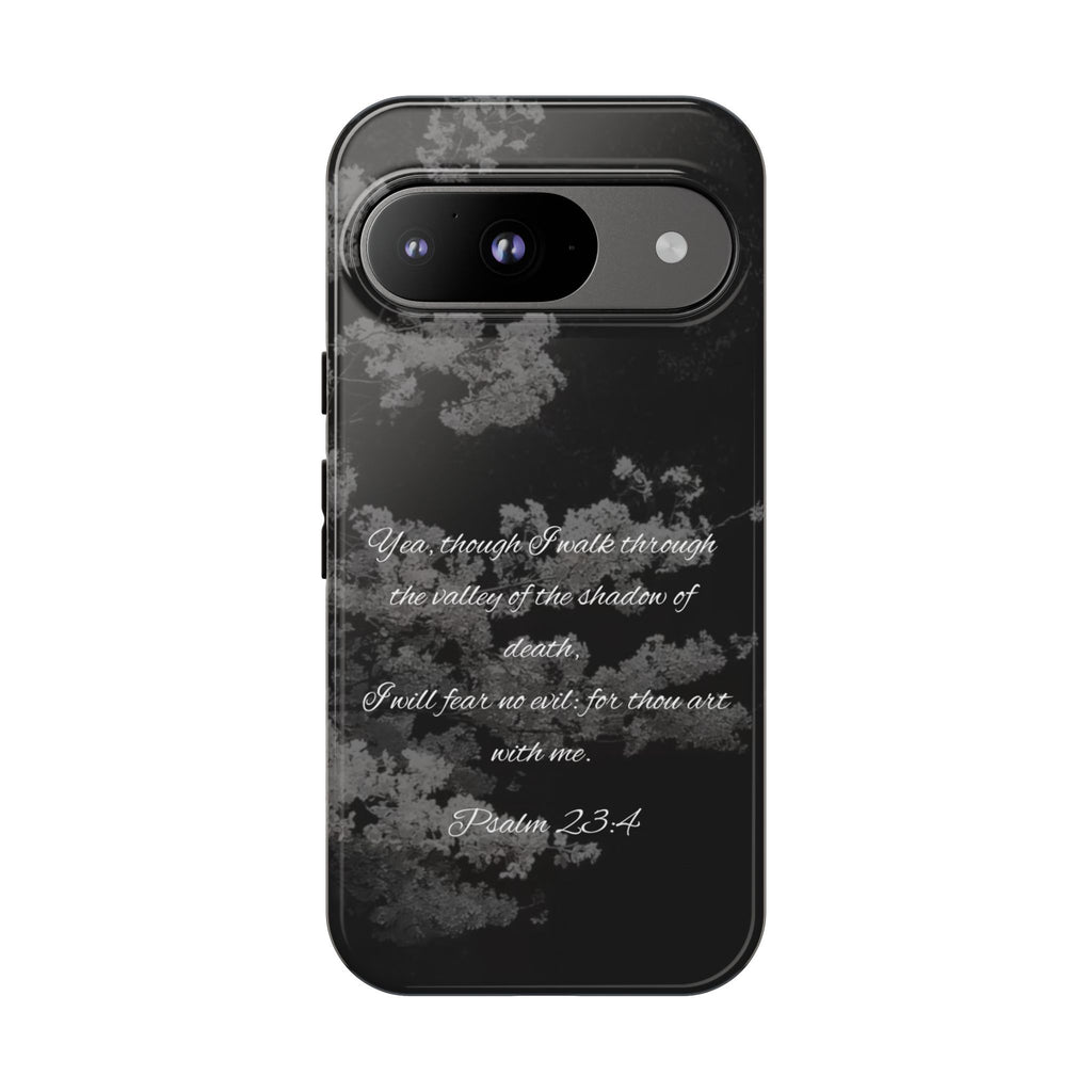 Bible Verse Phone Case — Psalm 23:4 Comfort Black Protective Cover