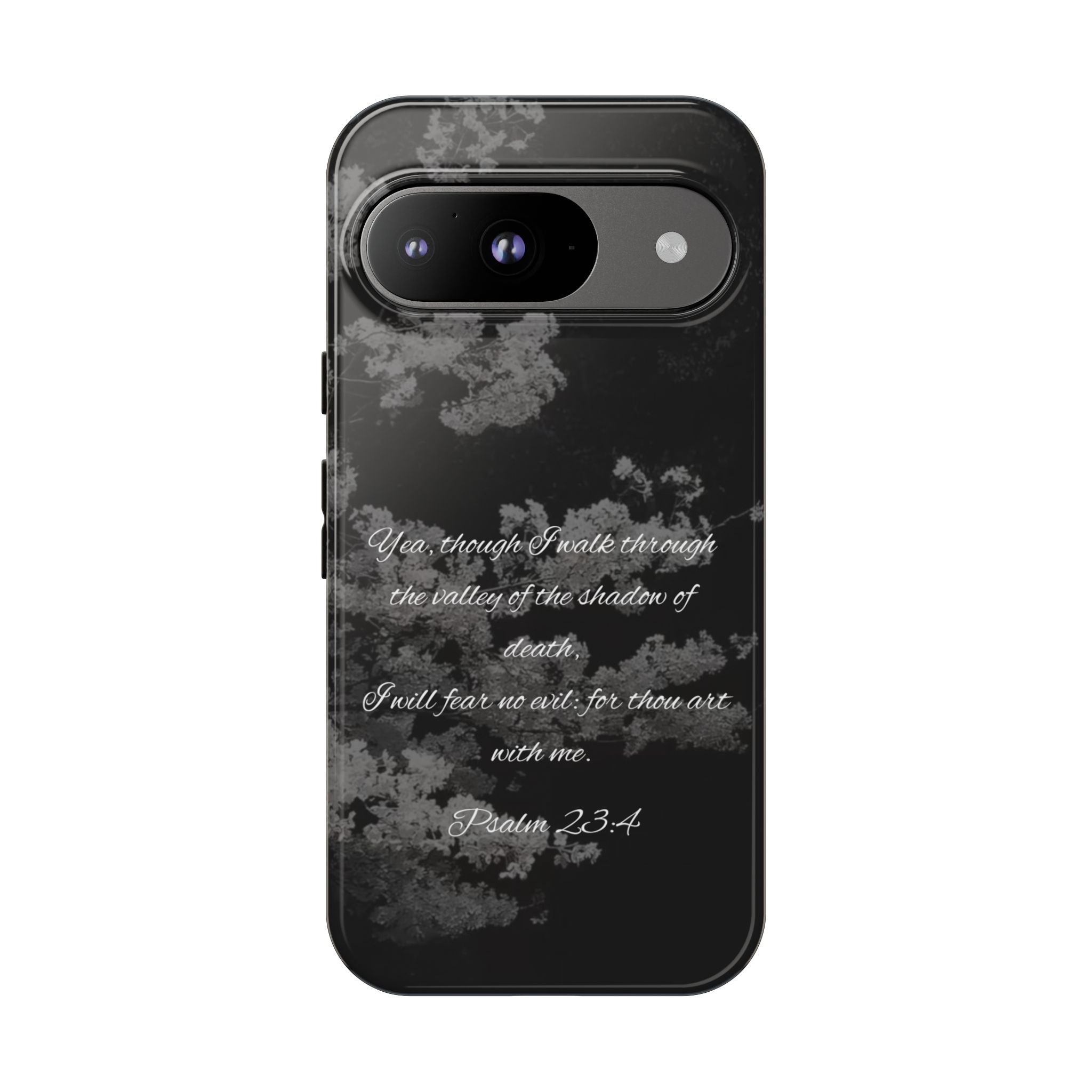 Bible Verse Phone Case — Psalm 23:4 Comfort Black Protective Cover