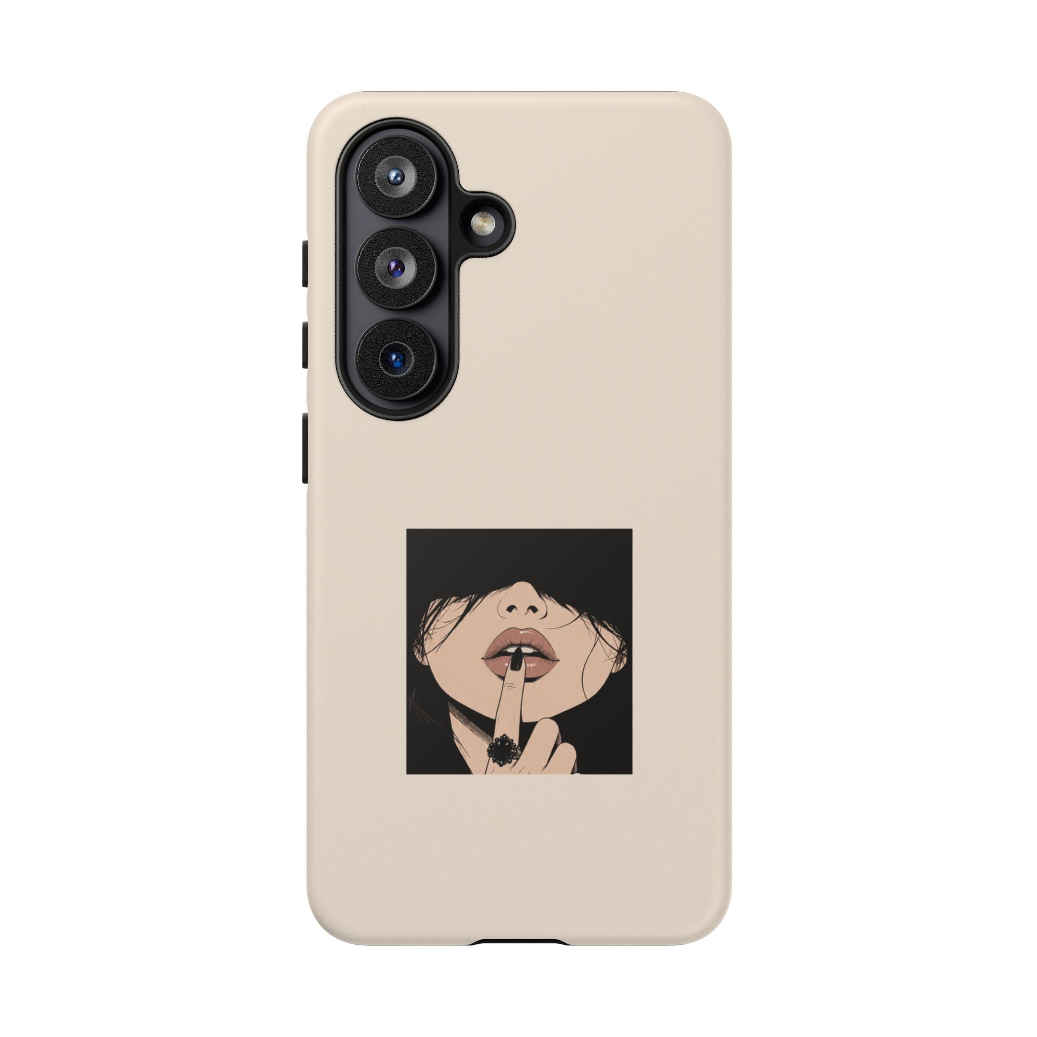 Minimal Anime Girl Shh Design, Edgy Aesthetic Protective Cover