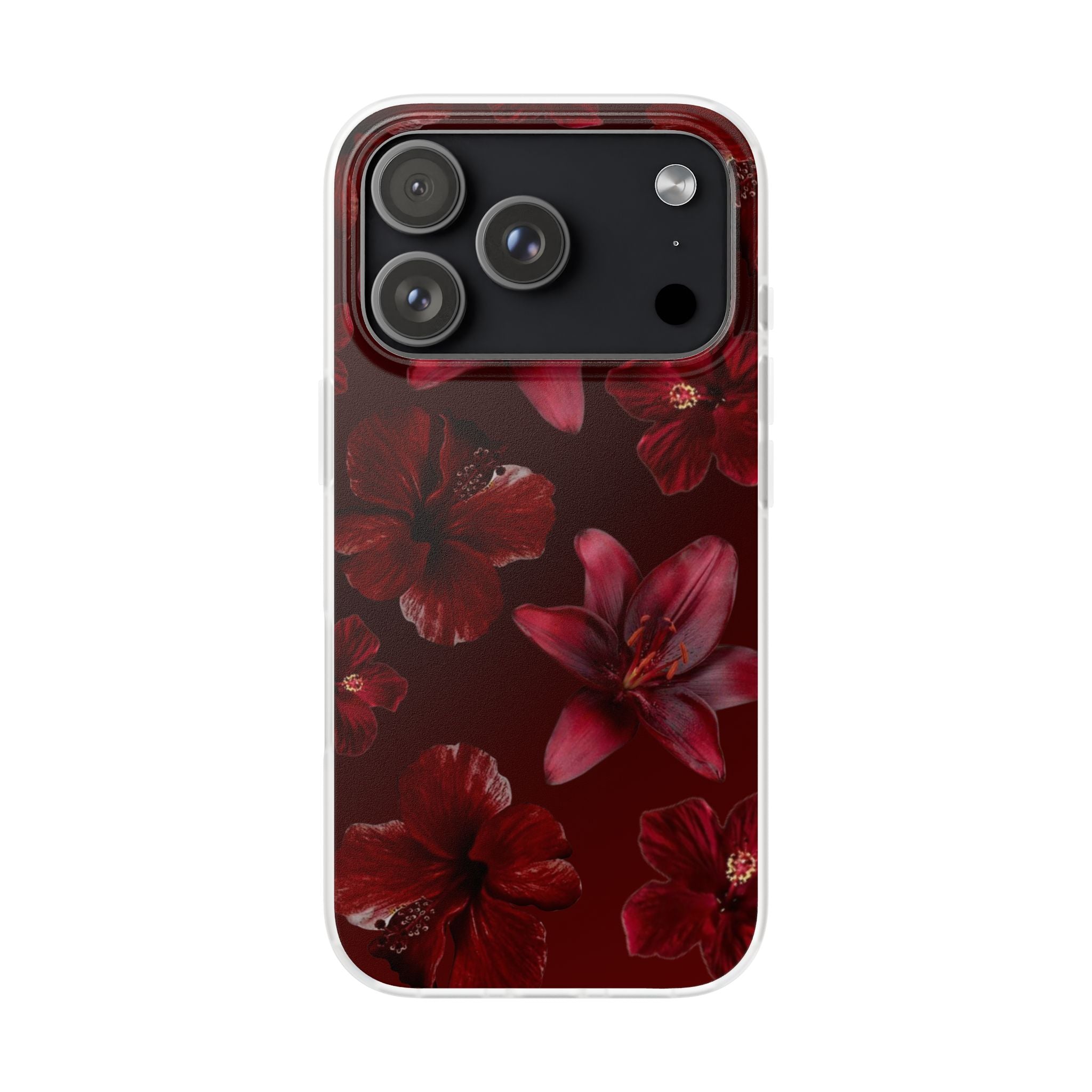 Red Floral Flexi Phone Case – Dark Burgundy Lily Pattern