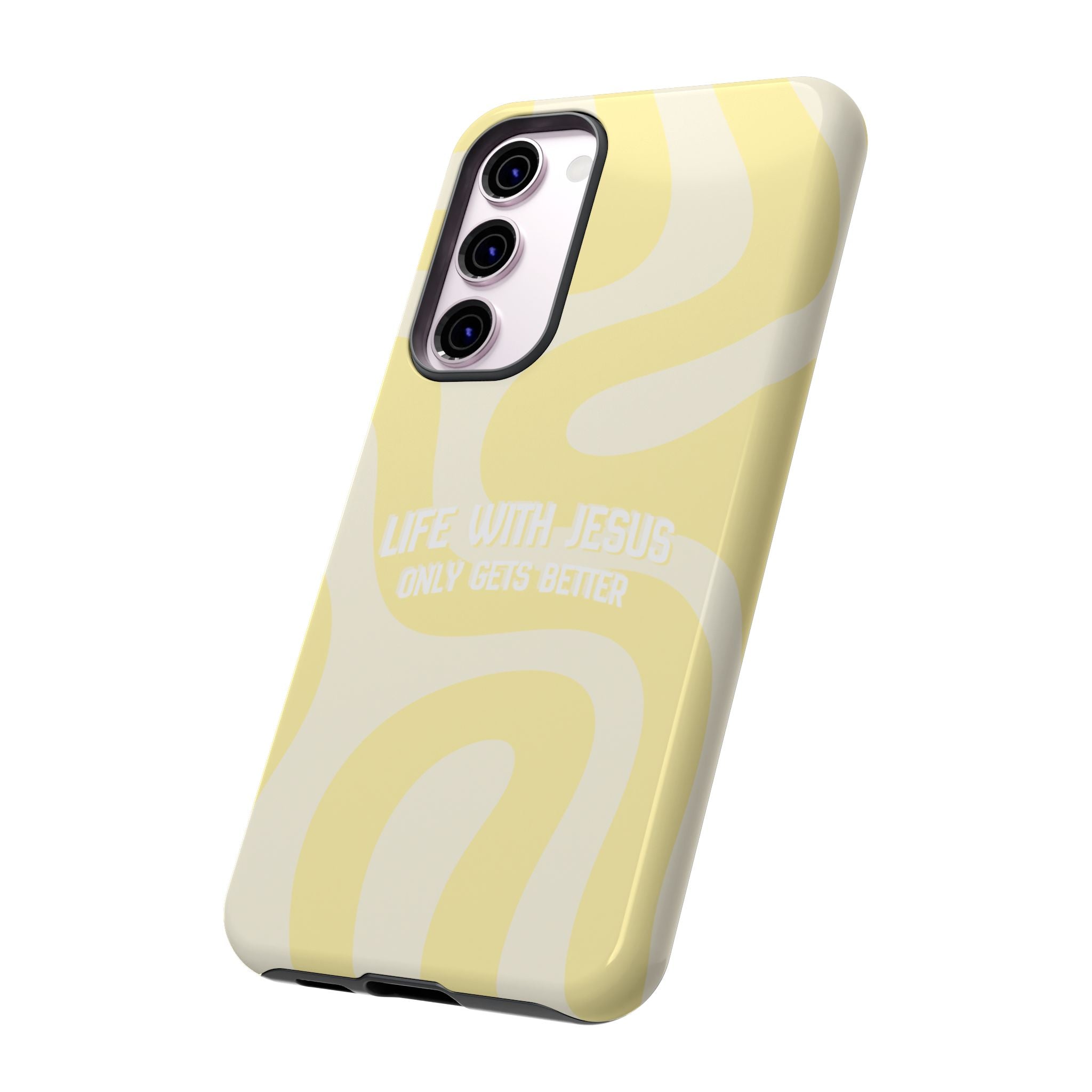 Yellow Swirl Phone Case - "Life With Jesus Only Gets Better" Christian iPhone Cover Tough Case