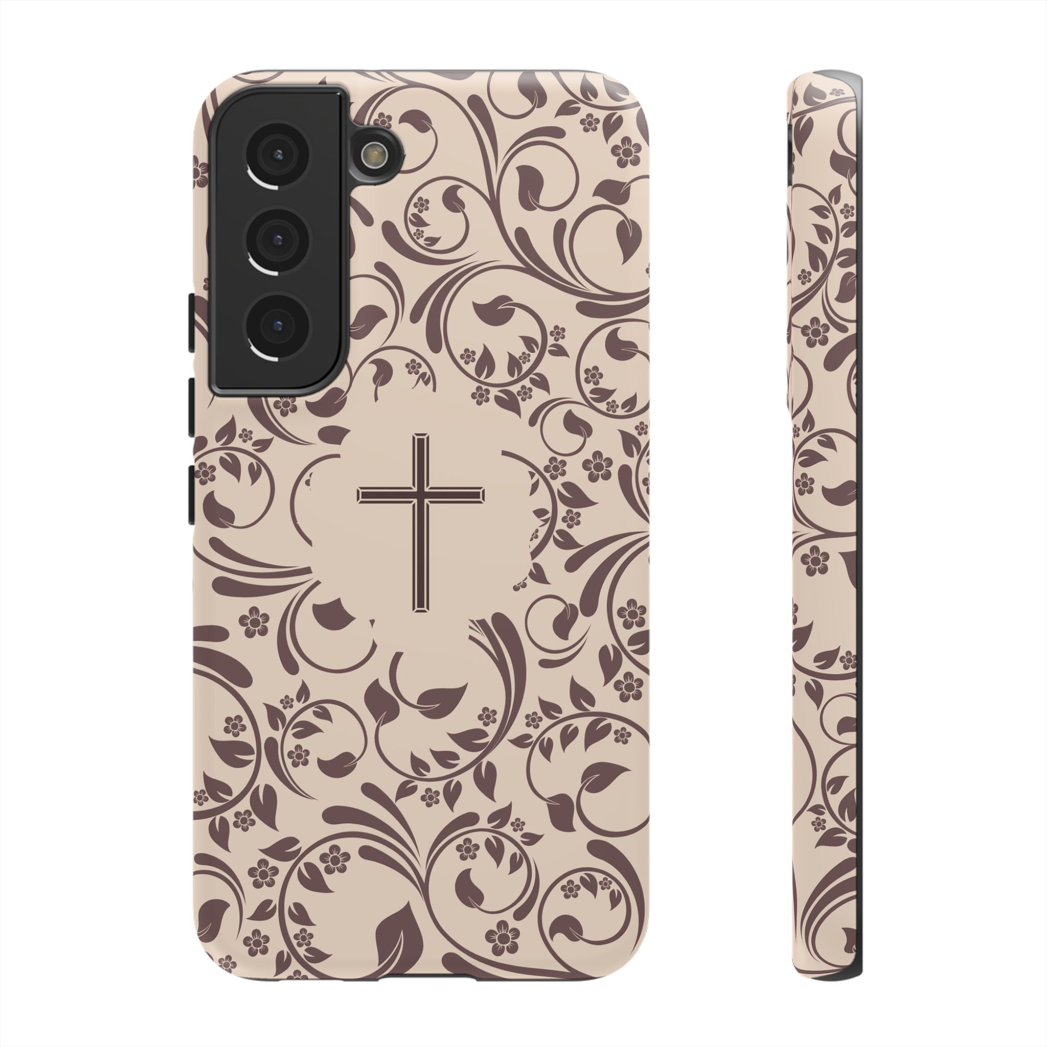 Christian Cross Floral Phone Case — Elegant Religious Protective Cover