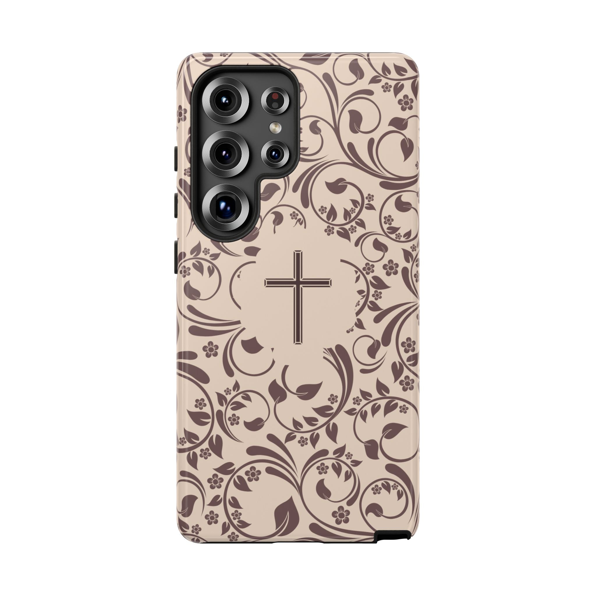 Christian Cross Floral Phone Case — Elegant Religious Protective Cover