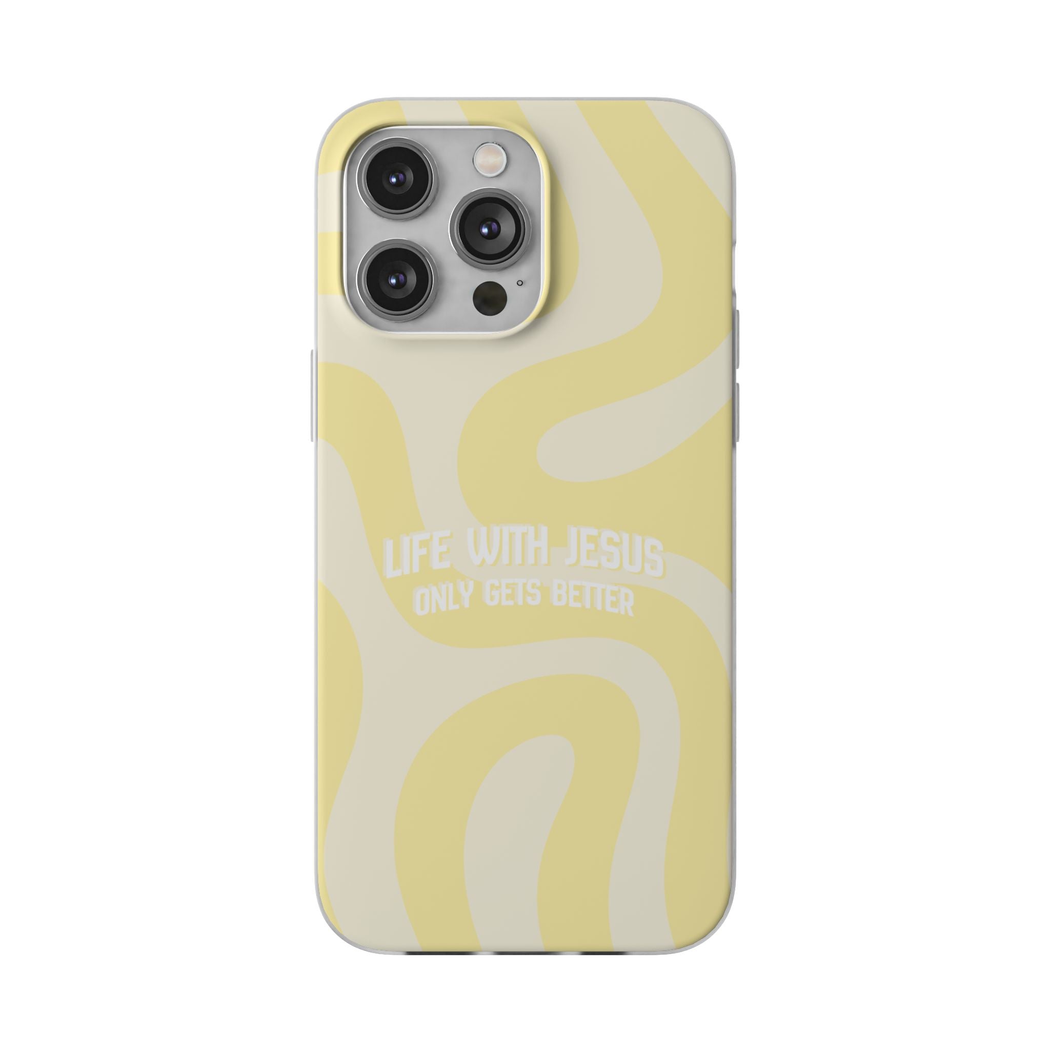 Christian Phone Case - "Life With Jesus Only Gets Better" Yellow Swirl Flexi Case