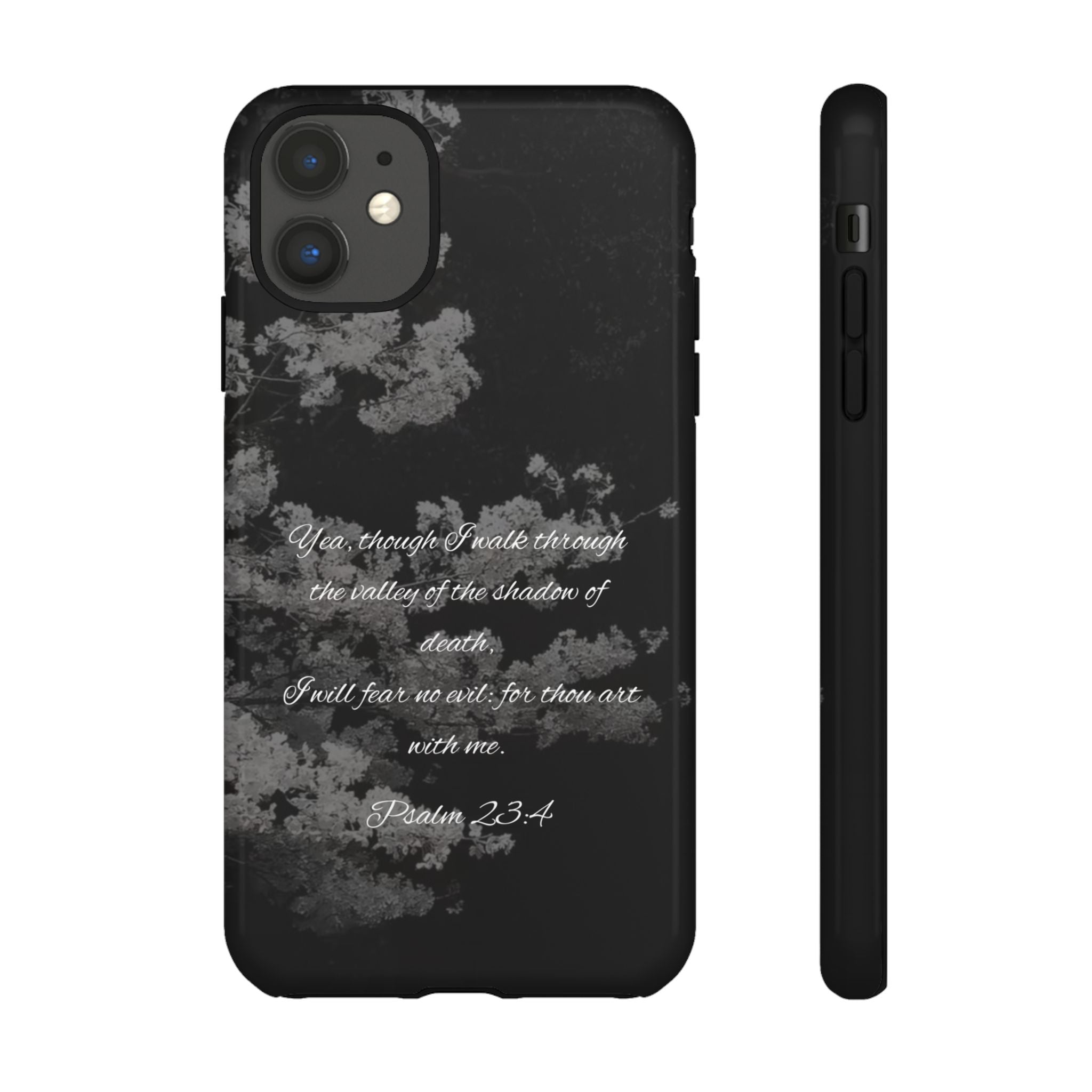 Bible Verse Phone Case — Psalm 23:4 Comfort Black Protective Cover