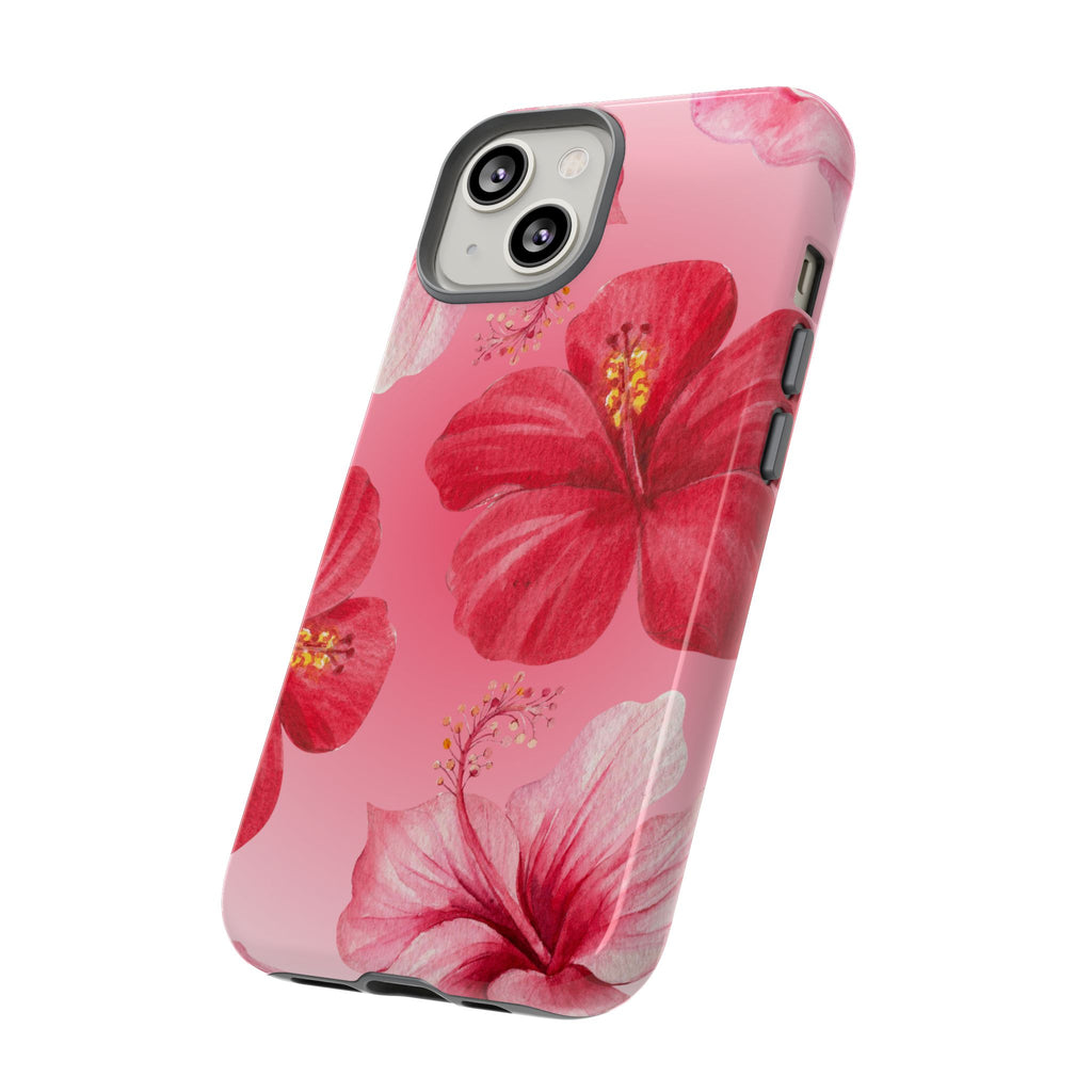 Hibiscus Pink Tough Phone Case — Floral Tropical Protective Cover