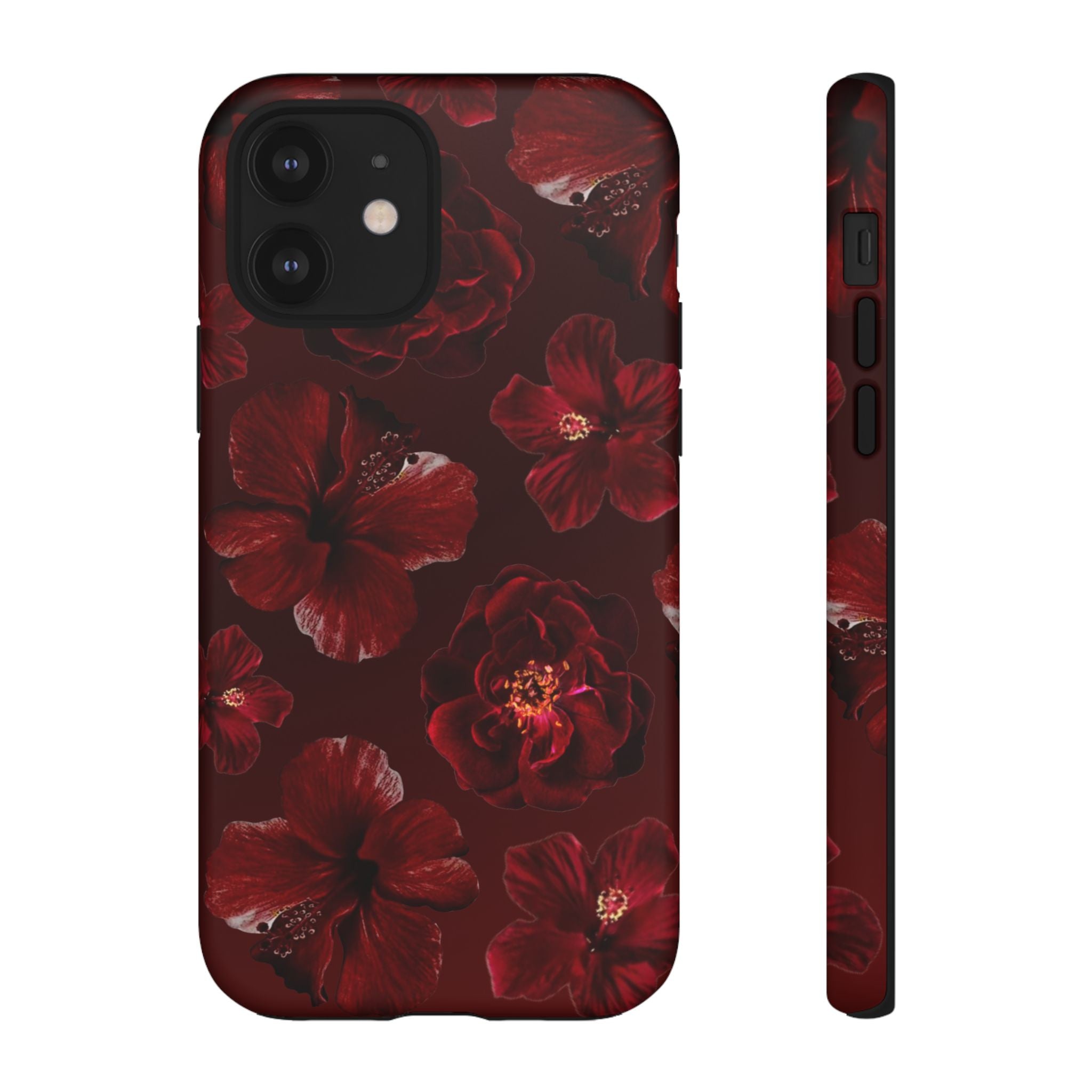 Dark Red Floral Phone Case – Protective Tough Case with Burgundy Roses