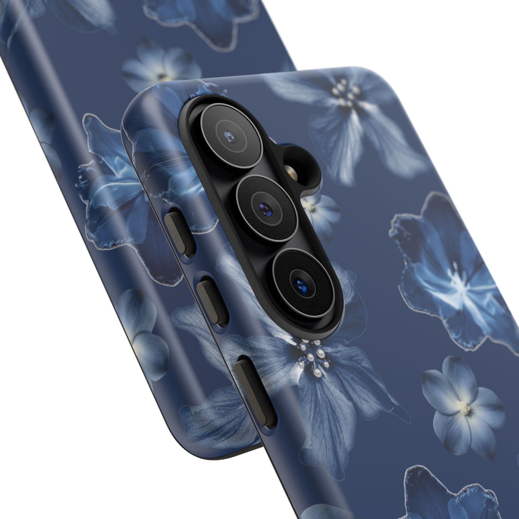 Navy Floral Tough Phone Case — Blue Bloom Protective Cover