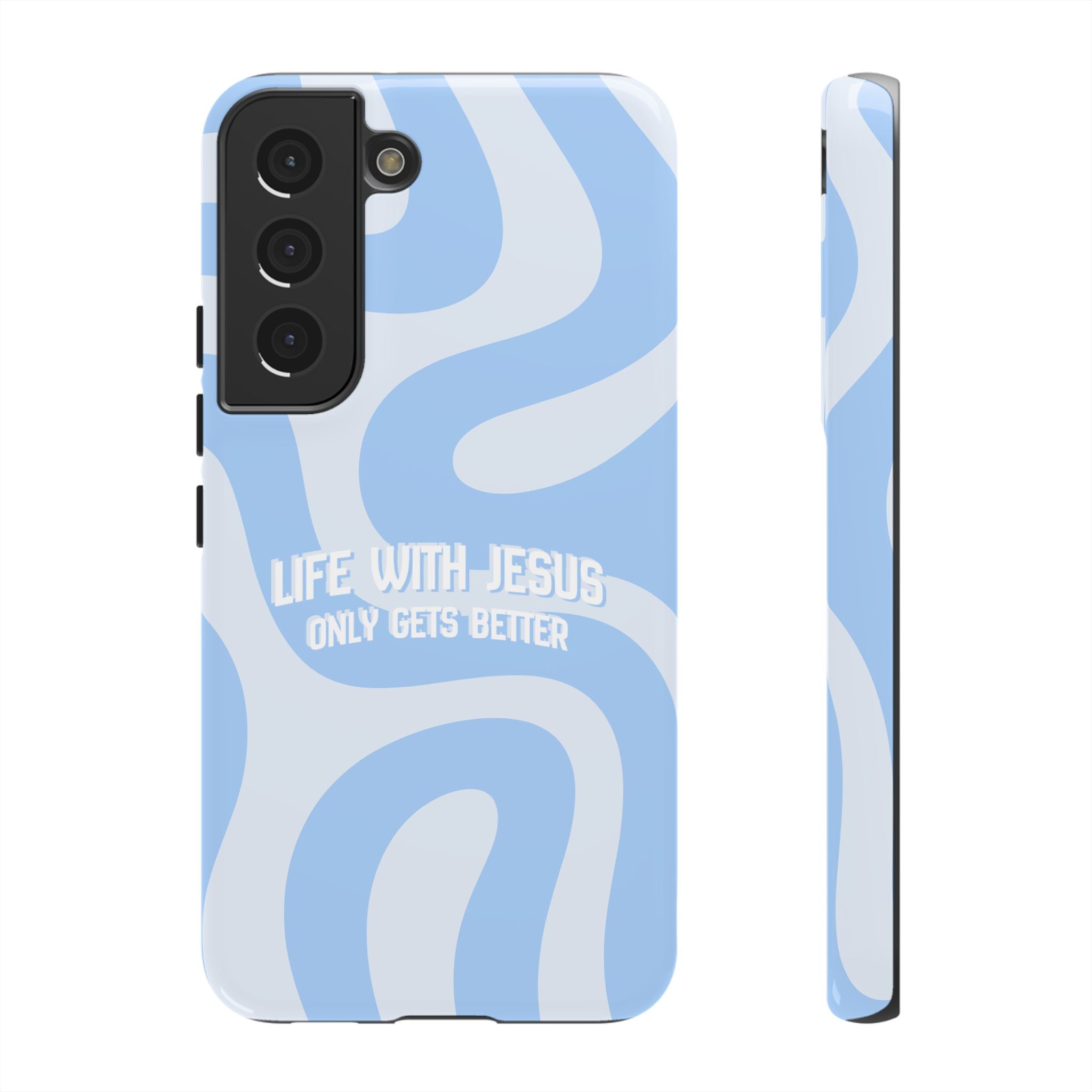 Blue Swirl Phone Case - "Life With Jesus Only Gets Better" Christian iPhone Cover