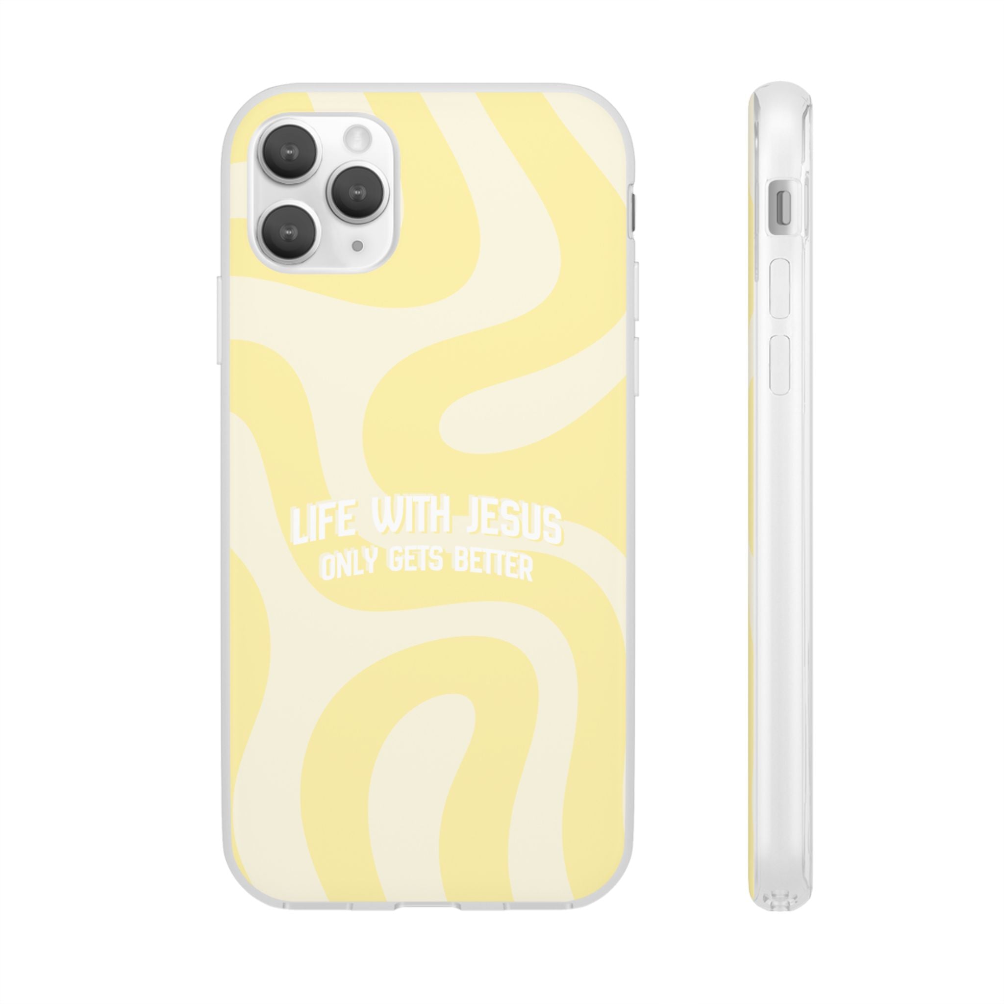 Christian Phone Case - "Life With Jesus Only Gets Better" Yellow Swirl Flexi Case