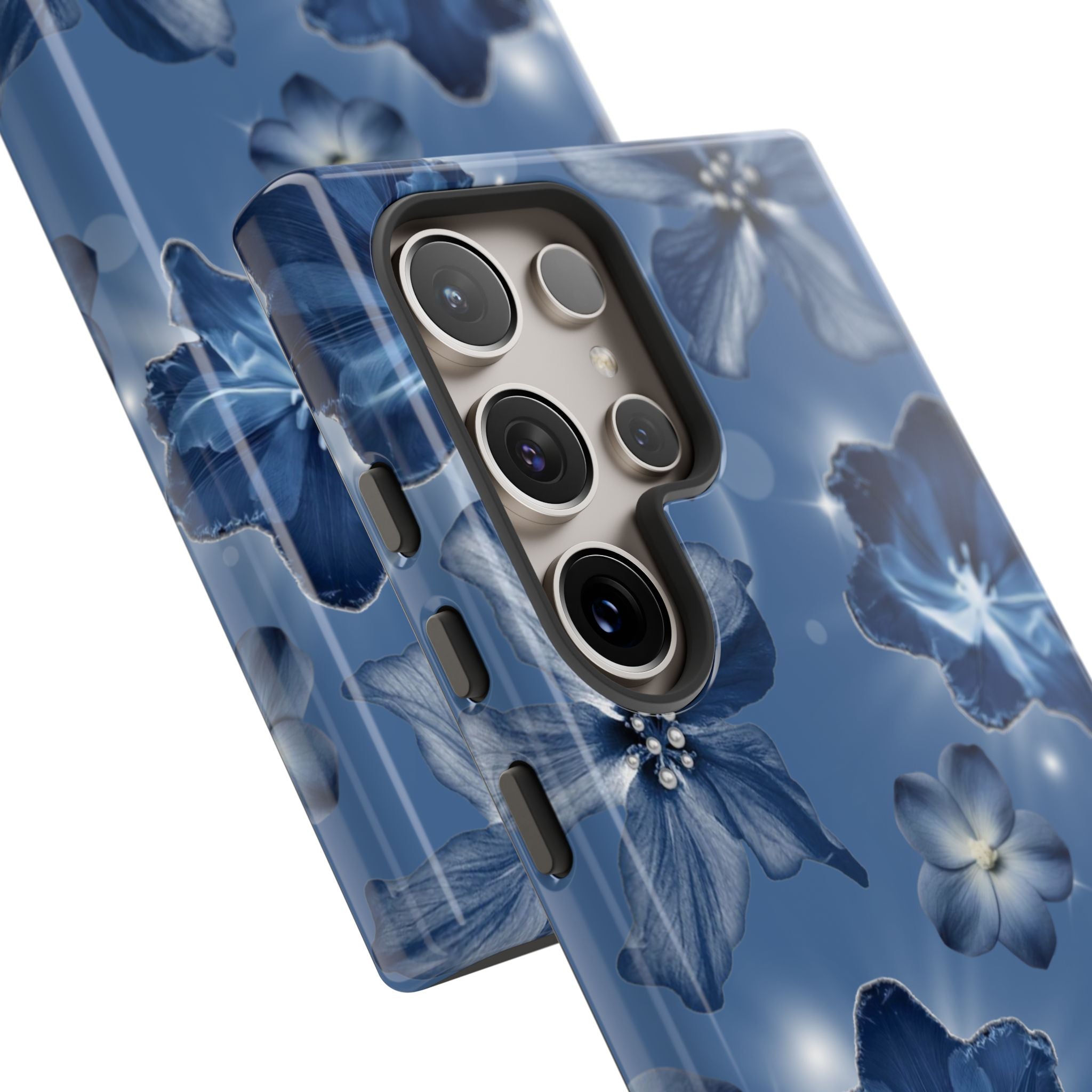 Blue Floral Tough Phone Case — Protective Blossom Design
