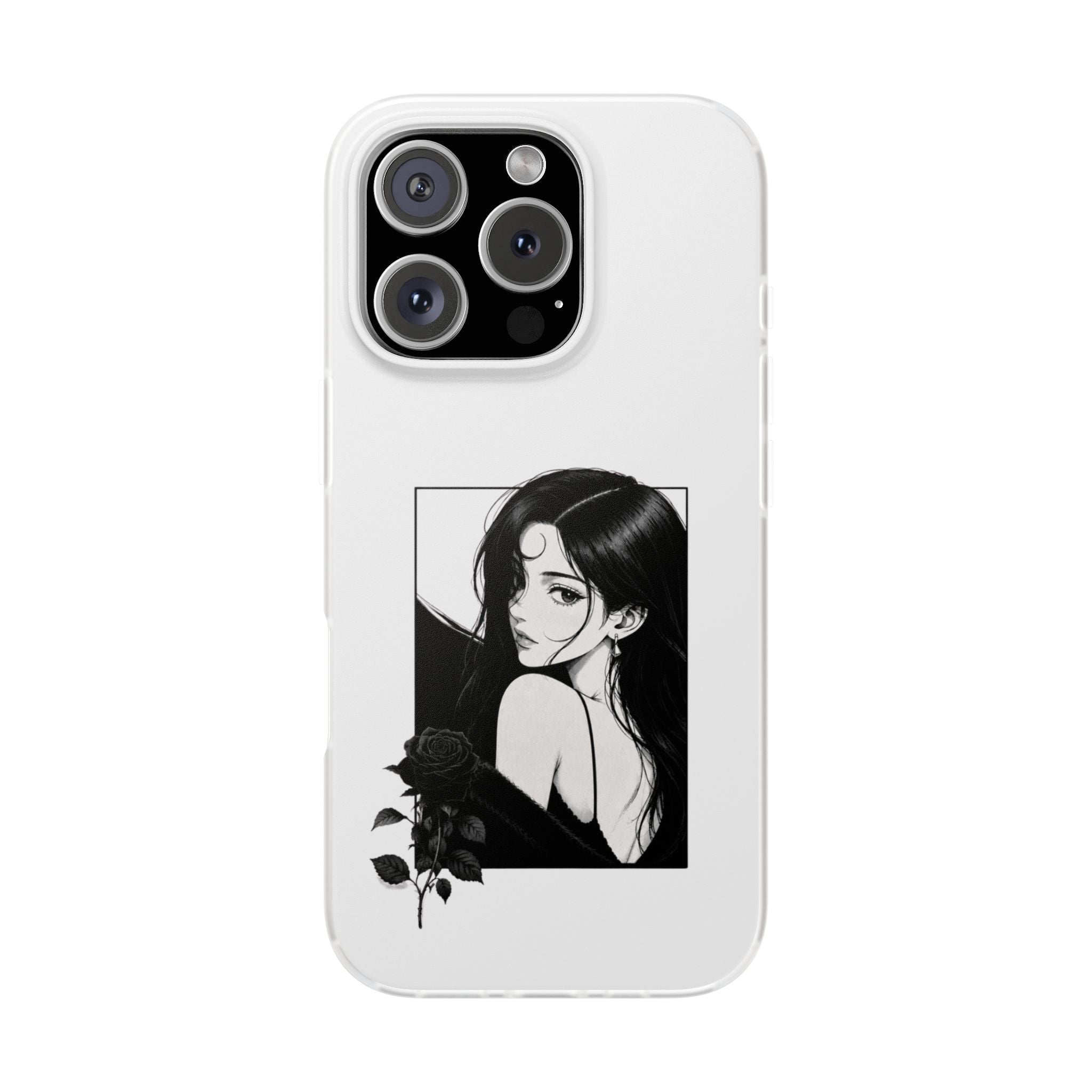Anime Girl Noir Black Rose Illustration Flexi Case