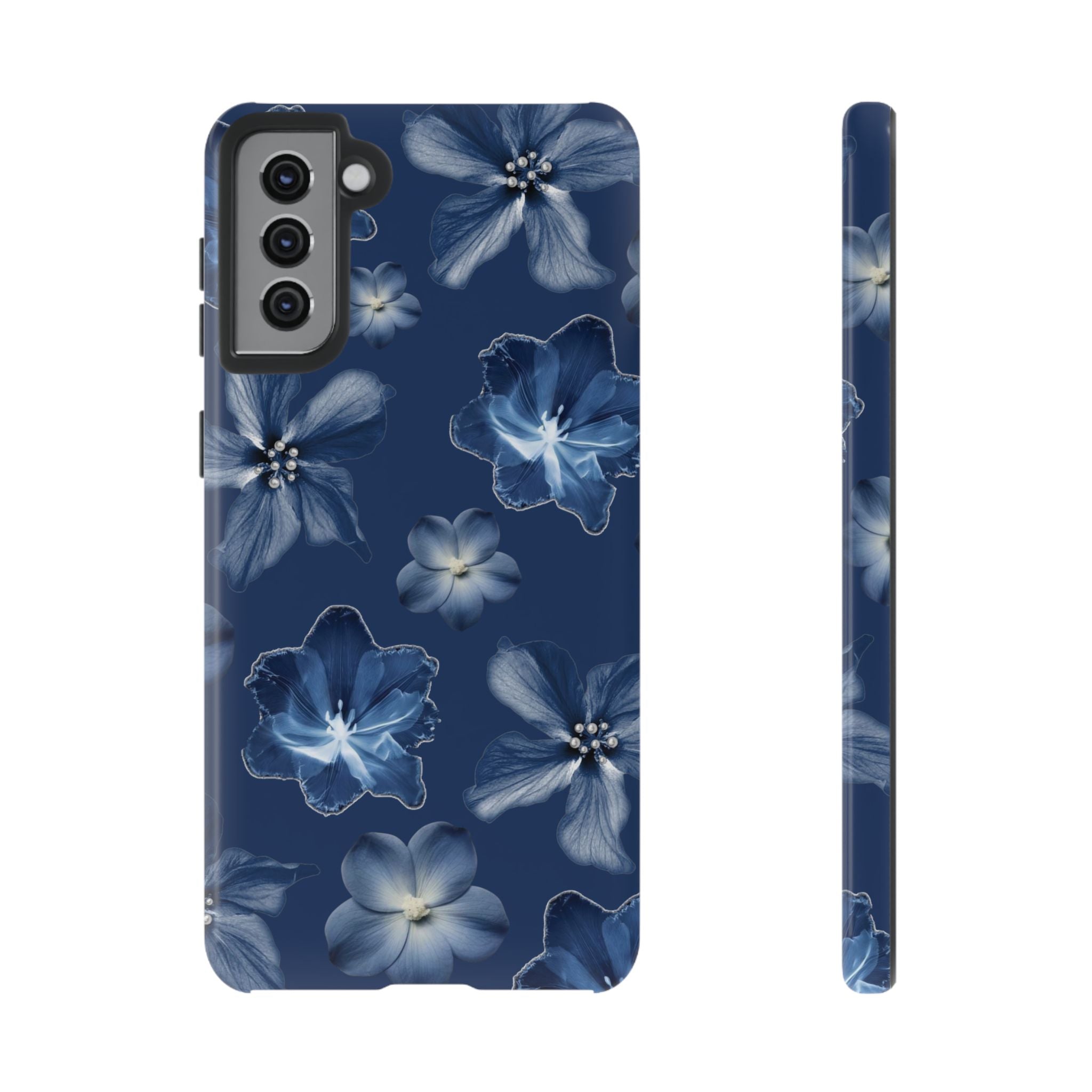 Navy Floral Tough Phone Case — Blue Bloom Protective Cover