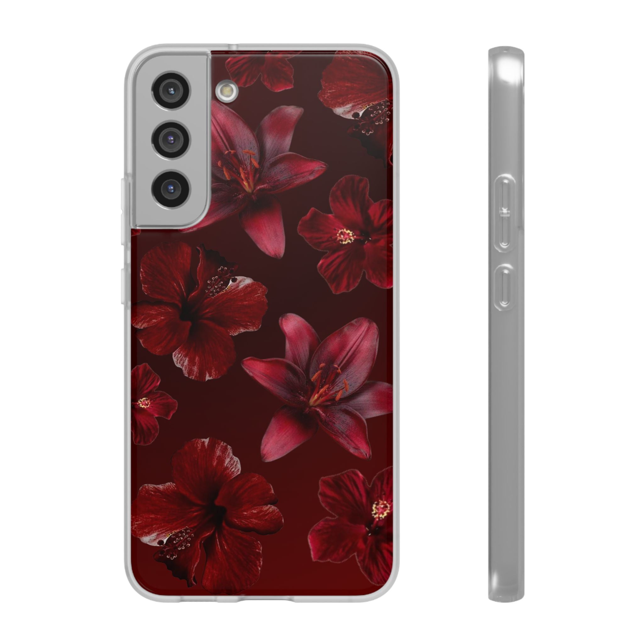 Red Floral Flexi Phone Case – Dark Burgundy Lily Pattern