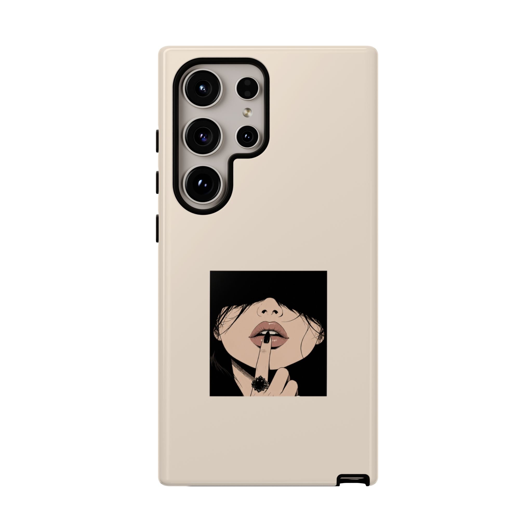 Minimal Anime Girl Shh Design, Edgy Aesthetic Protective Cover