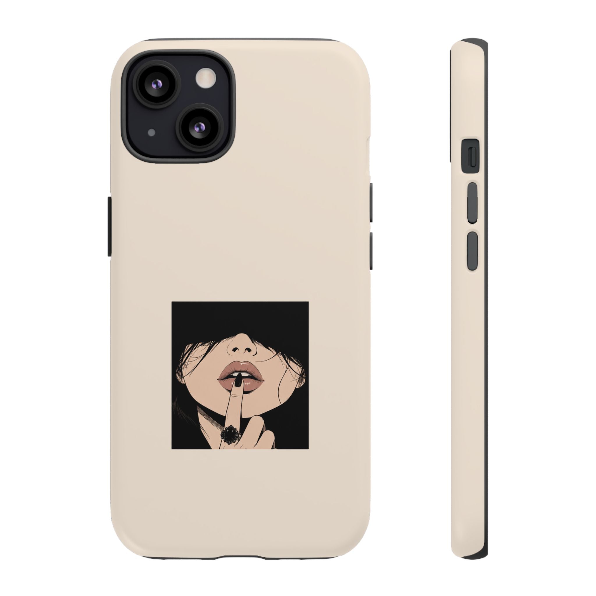Minimal Anime Girl Shh Design, Edgy Aesthetic Protective Cover