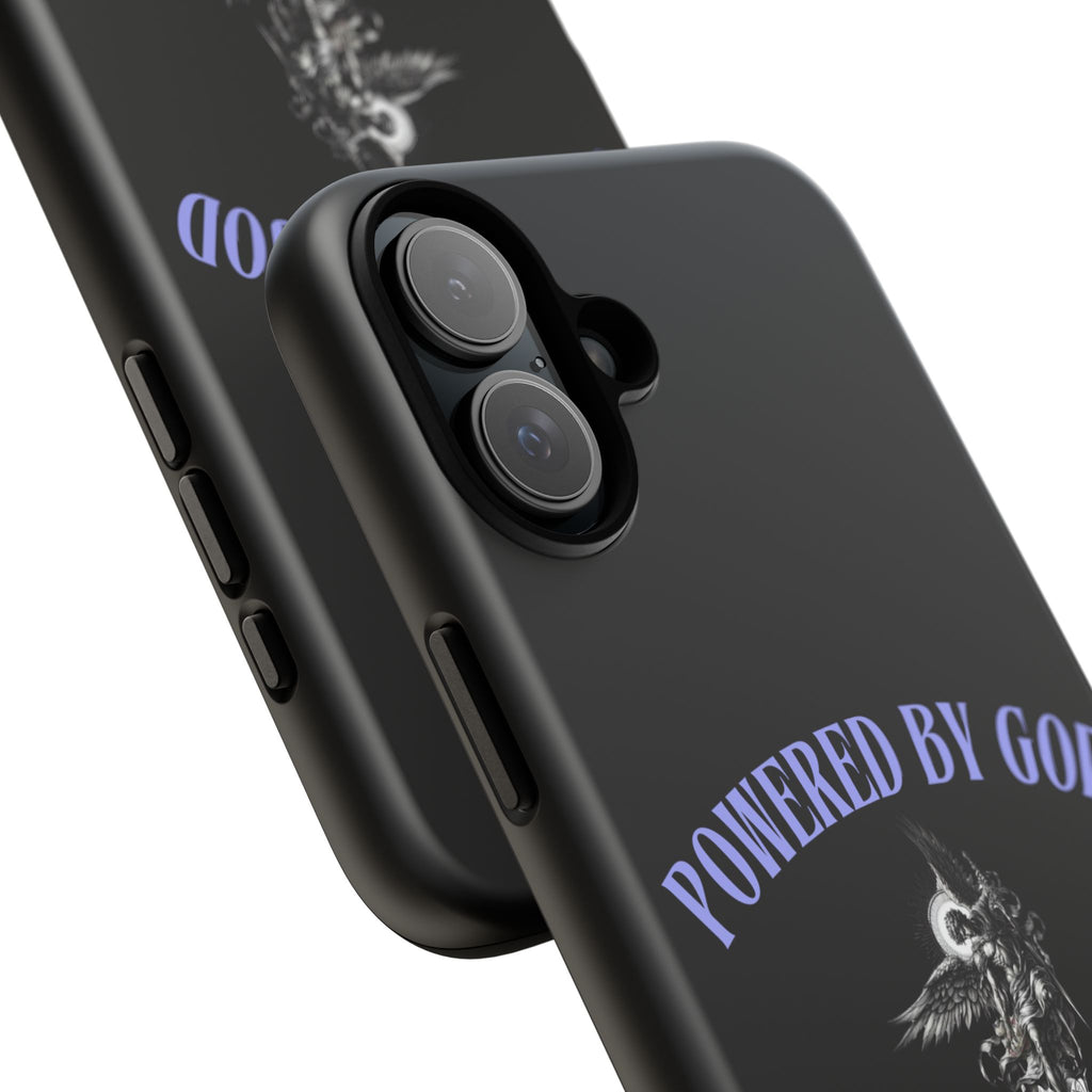 Phone Case — "Powered by God" Black Protective Case with Angelic Skull Design