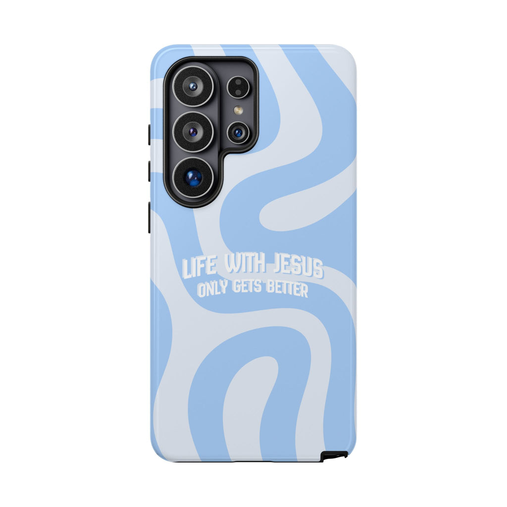 Blue Swirl Phone Case - "Life With Jesus Only Gets Better" Christian iPhone Cover