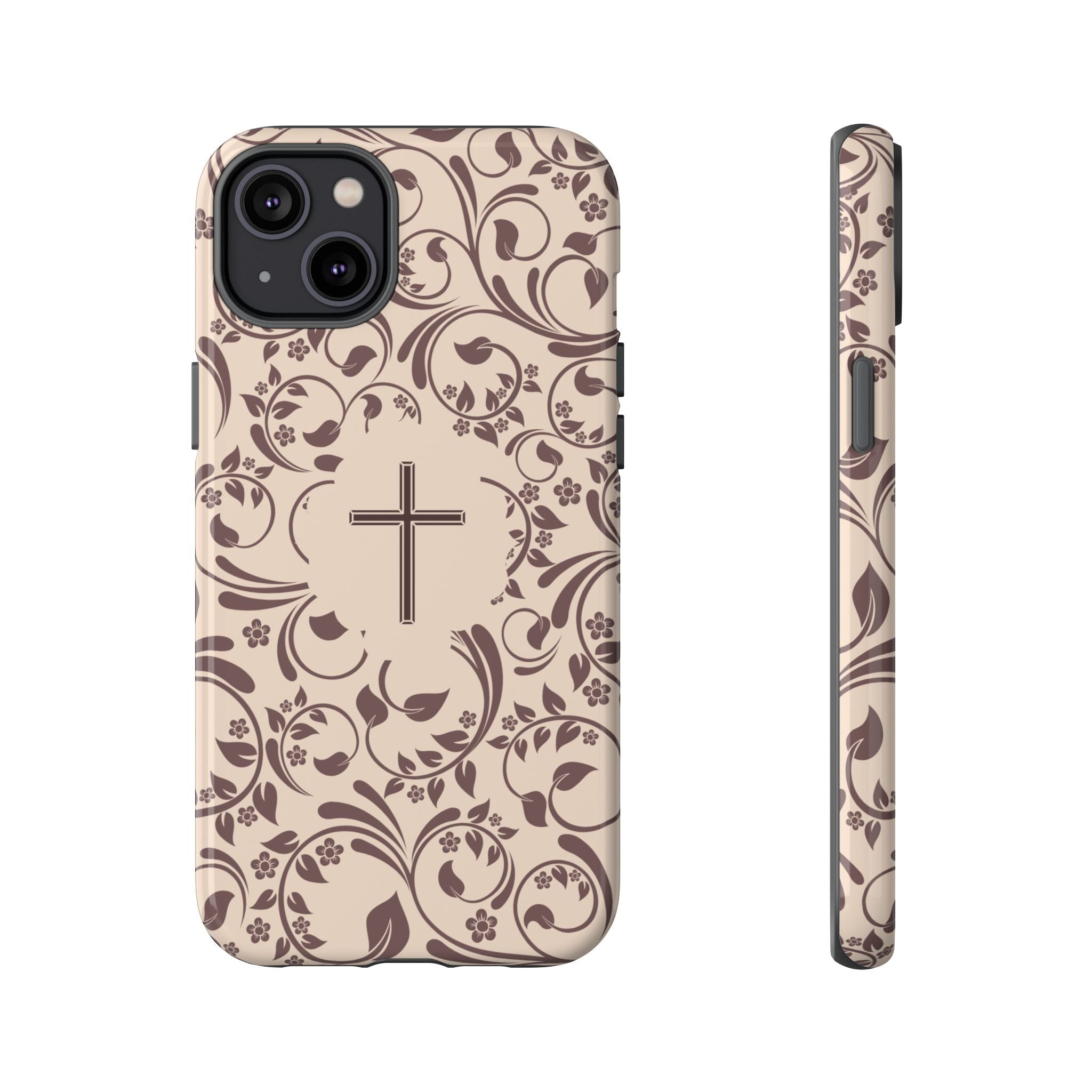 Christian Cross Floral Phone Case — Elegant Religious Protective Cover