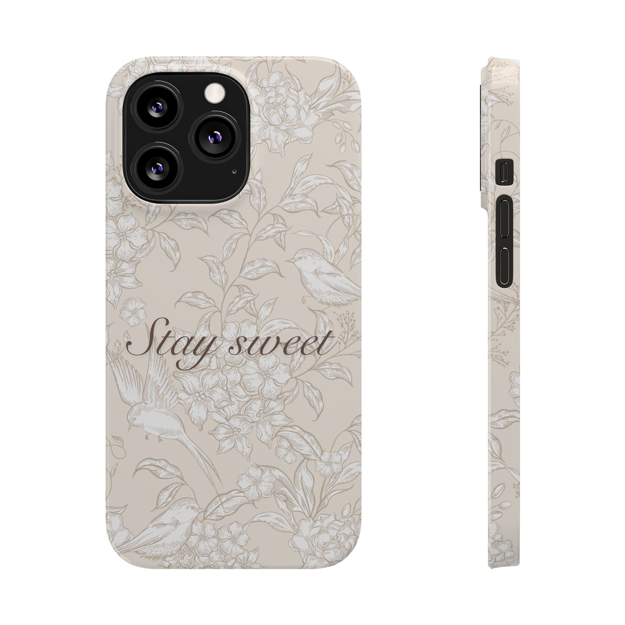 Stay Sweet Floral Slim Phone Case — Beige Bird & Blossom Protective Cover
