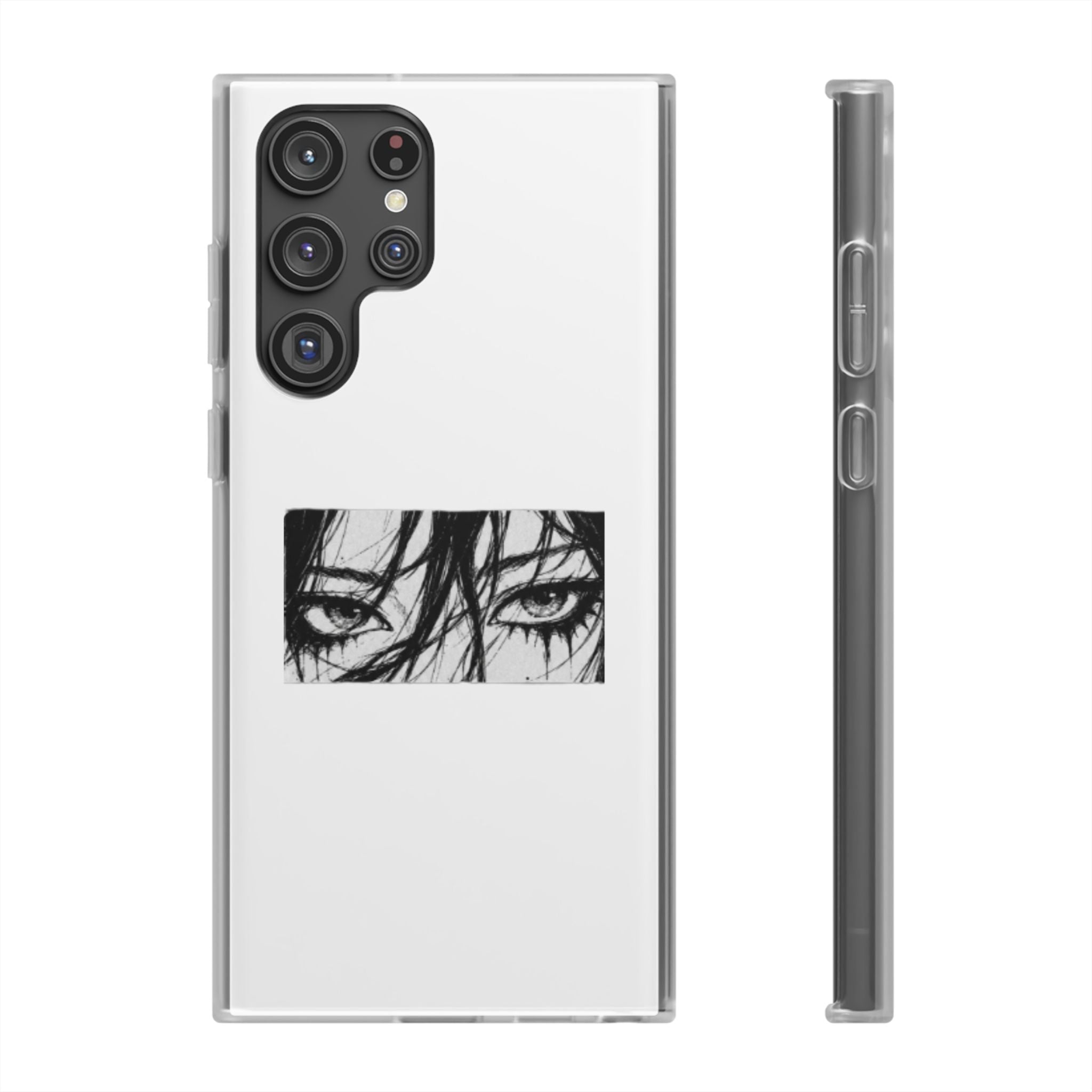 Anime Eyes Illustration Phone Case - Moody Black & White Flexi Case