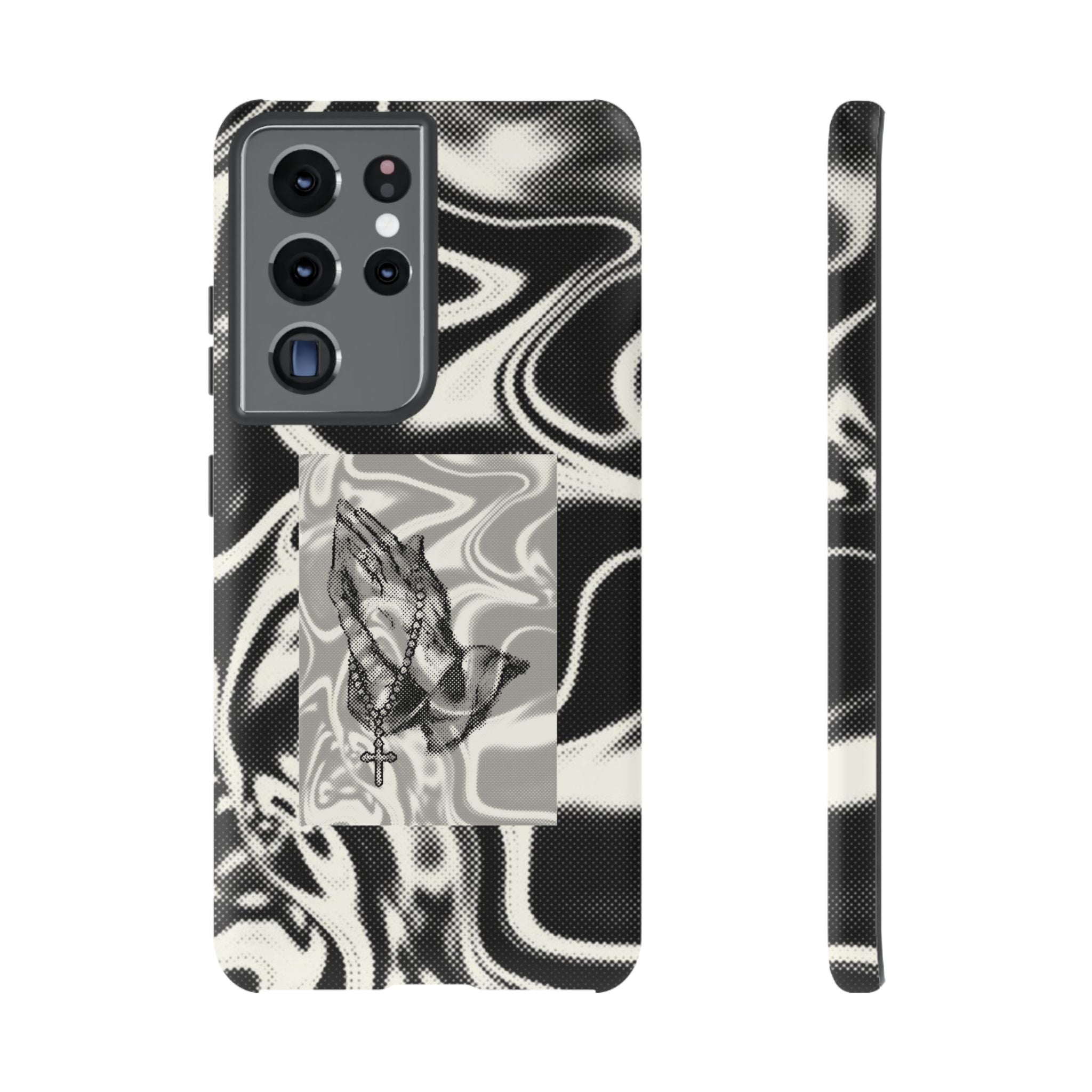 Praying Hands Phone Case – Black White Marble Spiritual Design