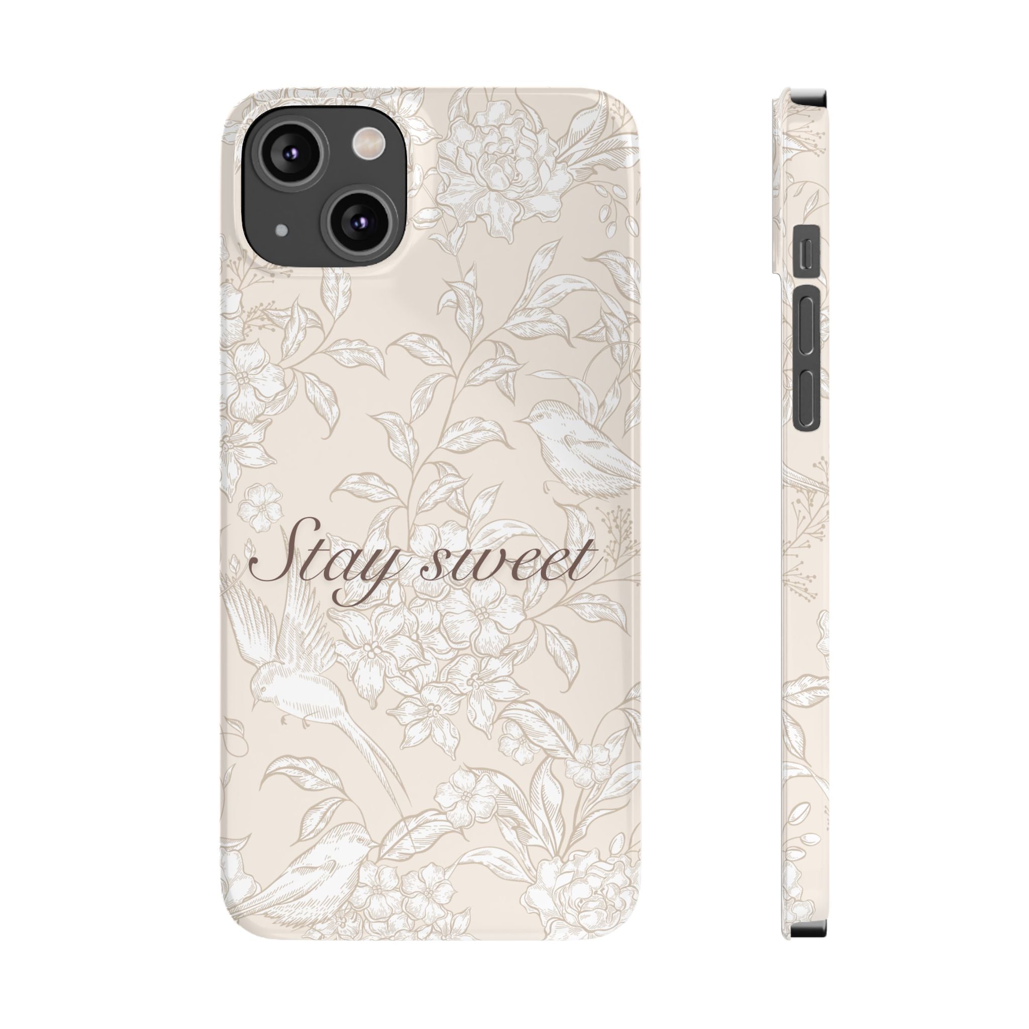 Stay Sweet Floral Slim Phone Case — Beige Bird & Blossom Protective Cover