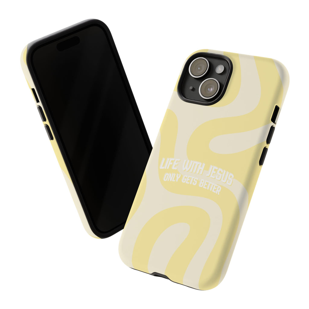 Yellow Swirl Phone Case - "Life With Jesus Only Gets Better" Christian iPhone Cover Tough Case