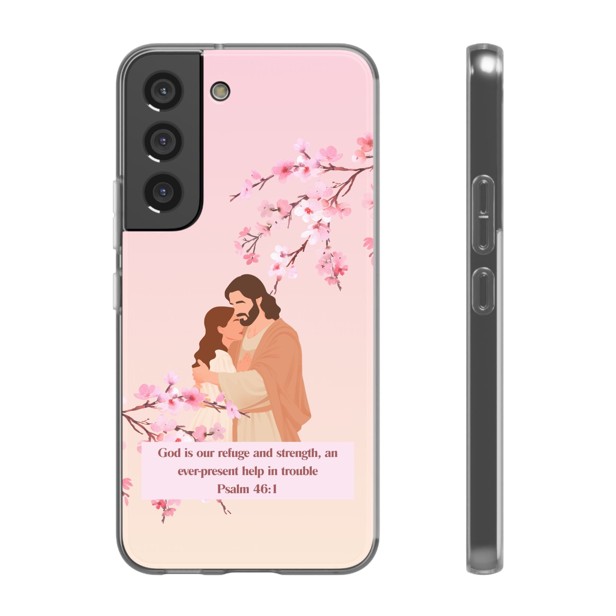 God Is Our Refuge – Psalm 46:1 Cherry Blossom Christian Flexi Phone Case