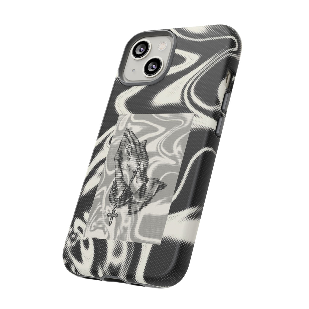 Praying Hands Phone Case – Black White Marble Spiritual Design