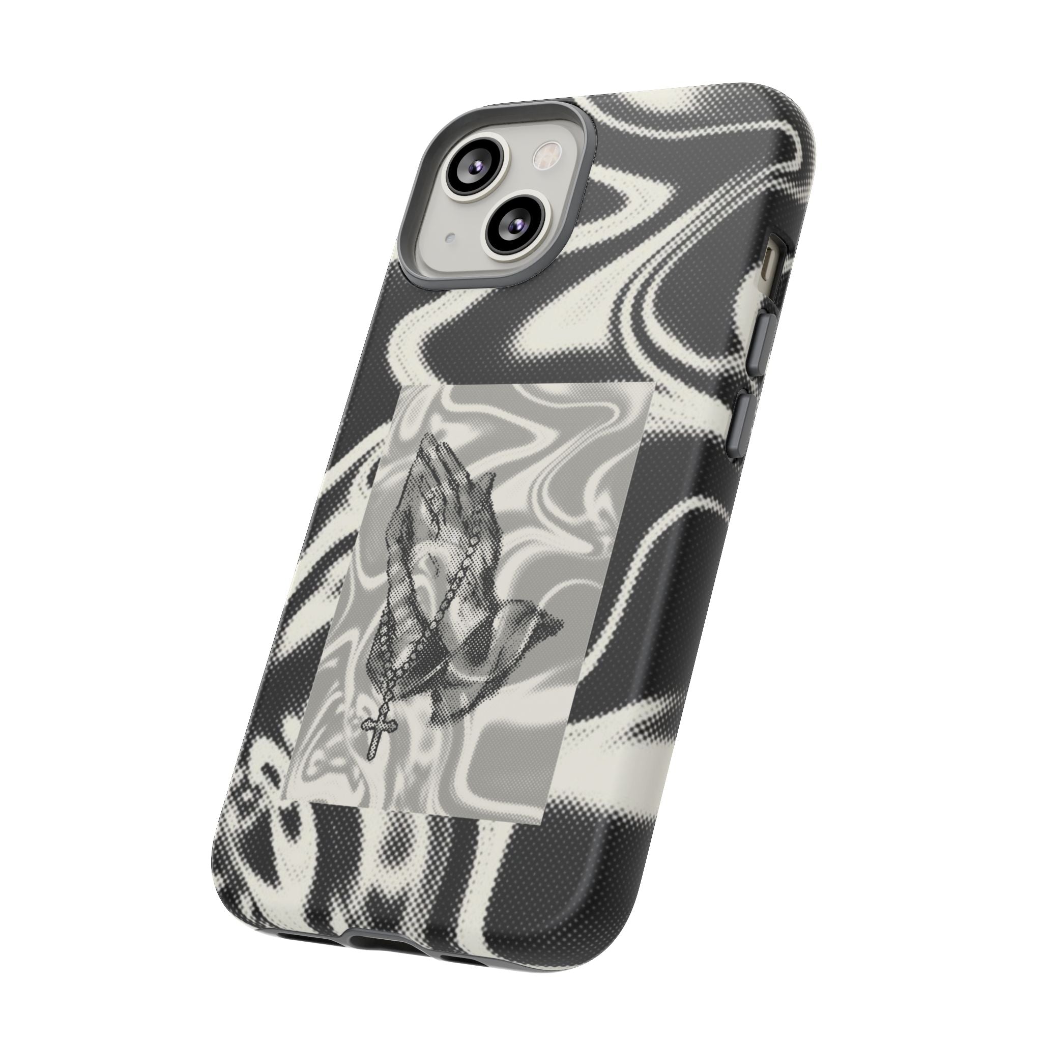 Praying Hands Phone Case – Black White Marble Spiritual Design