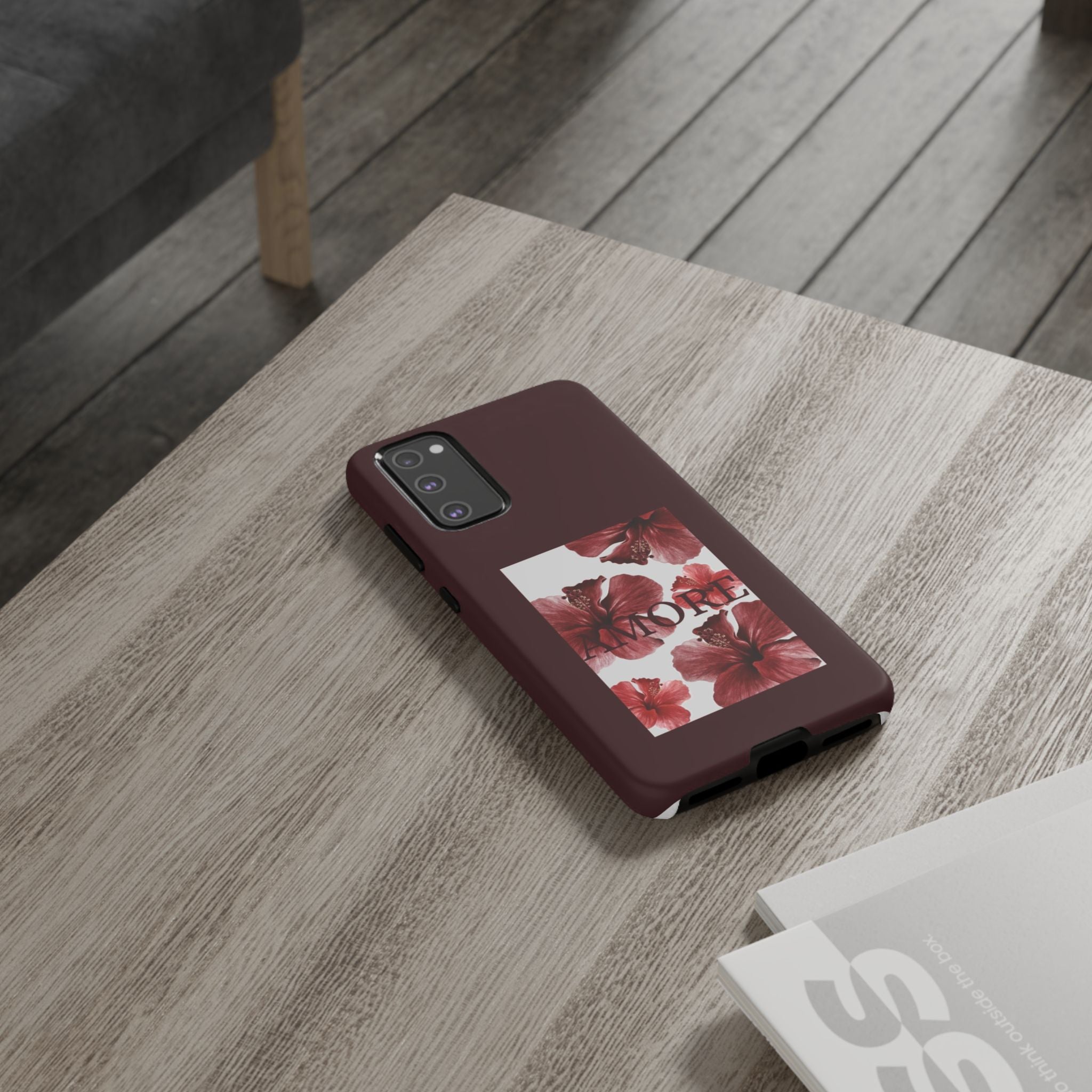 Amore Floral Phone Case — Burgundy Tough Protective Cover