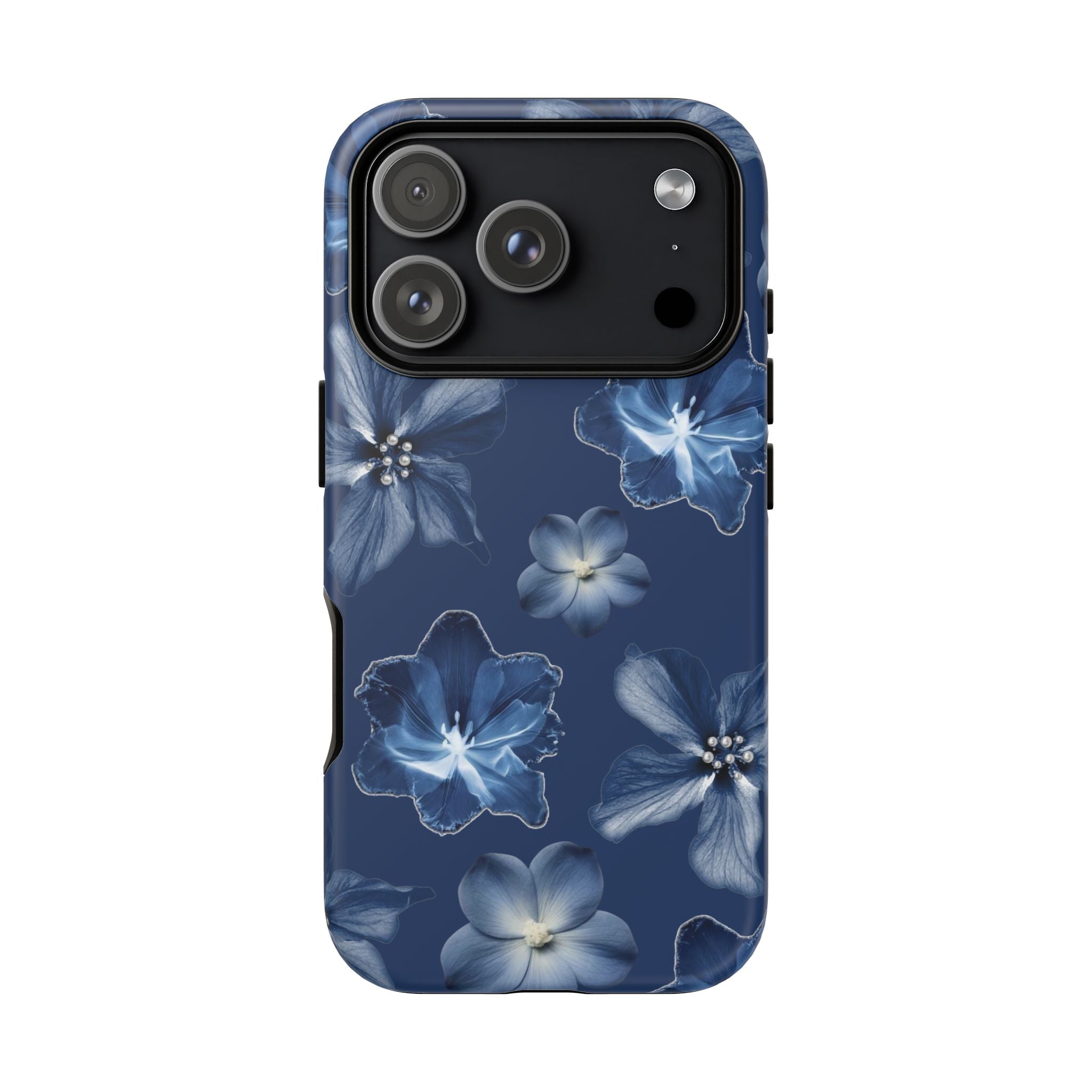 Navy Floral Tough Phone Case — Blue Bloom Protective Cover