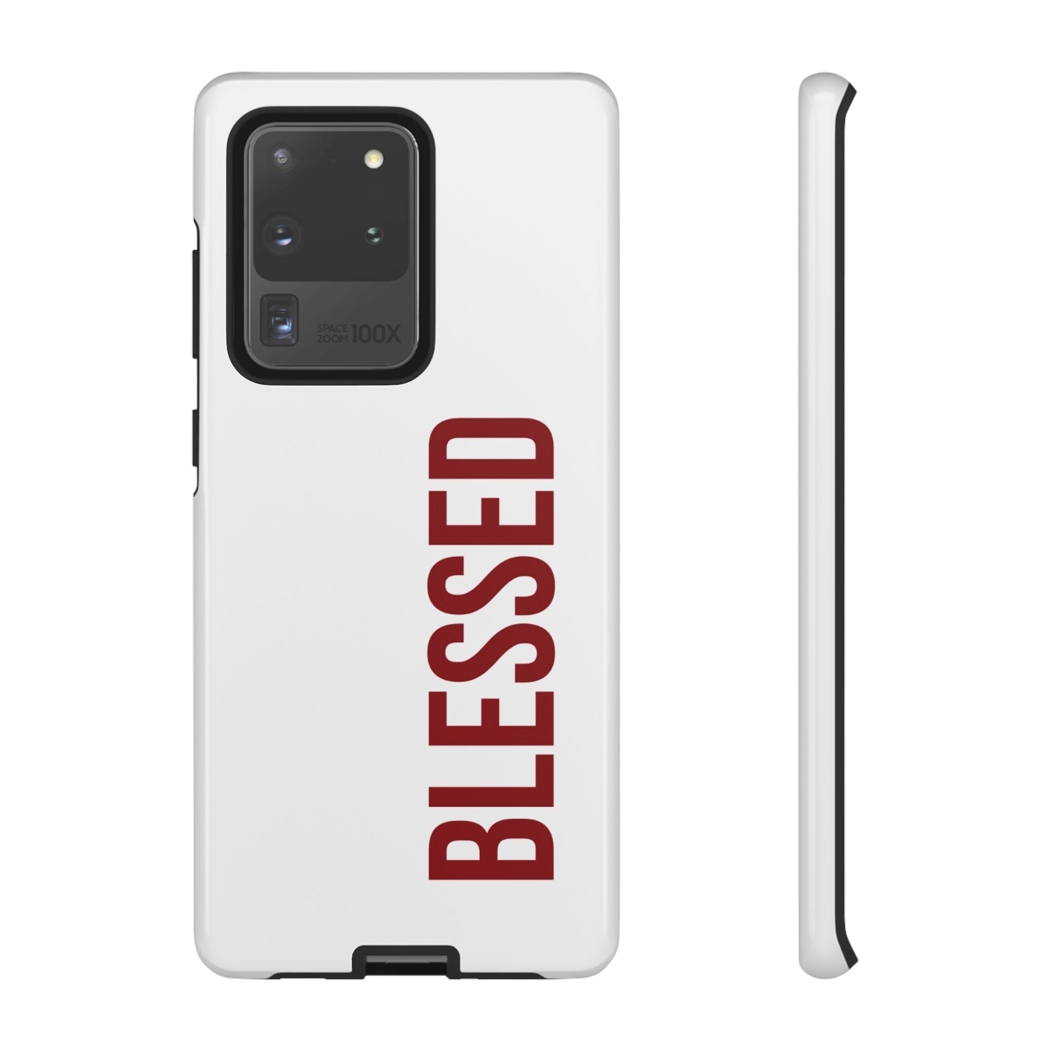 Blessed Vertical Phone Case — Protective Slim iPhone Cover with Red 'BLESSED' Text