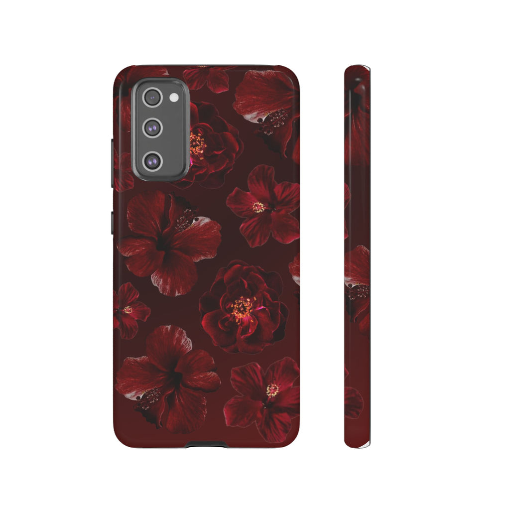 Dark Red Floral Phone Case – Protective Tough Case with Burgundy Roses