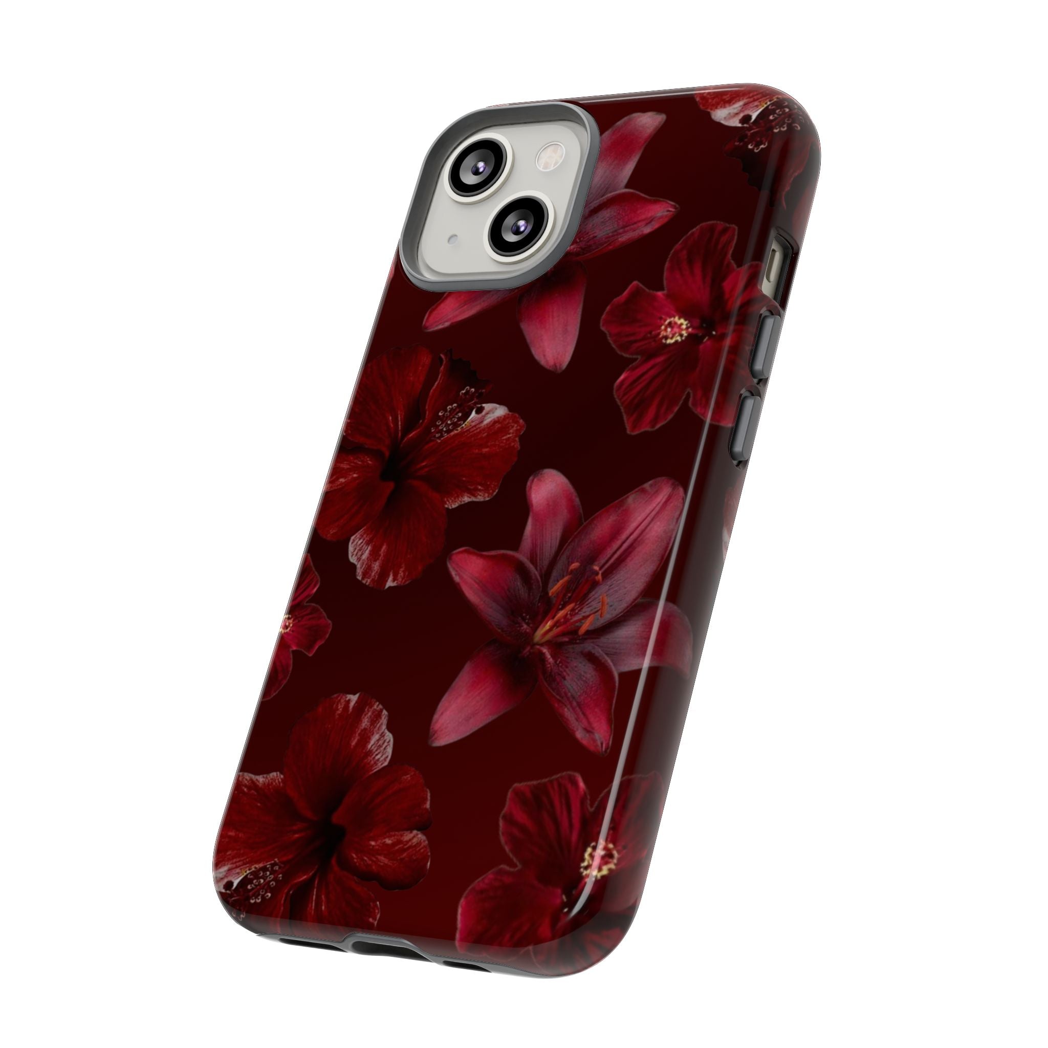 Tough Cases - Dark Red Floral Phone Case