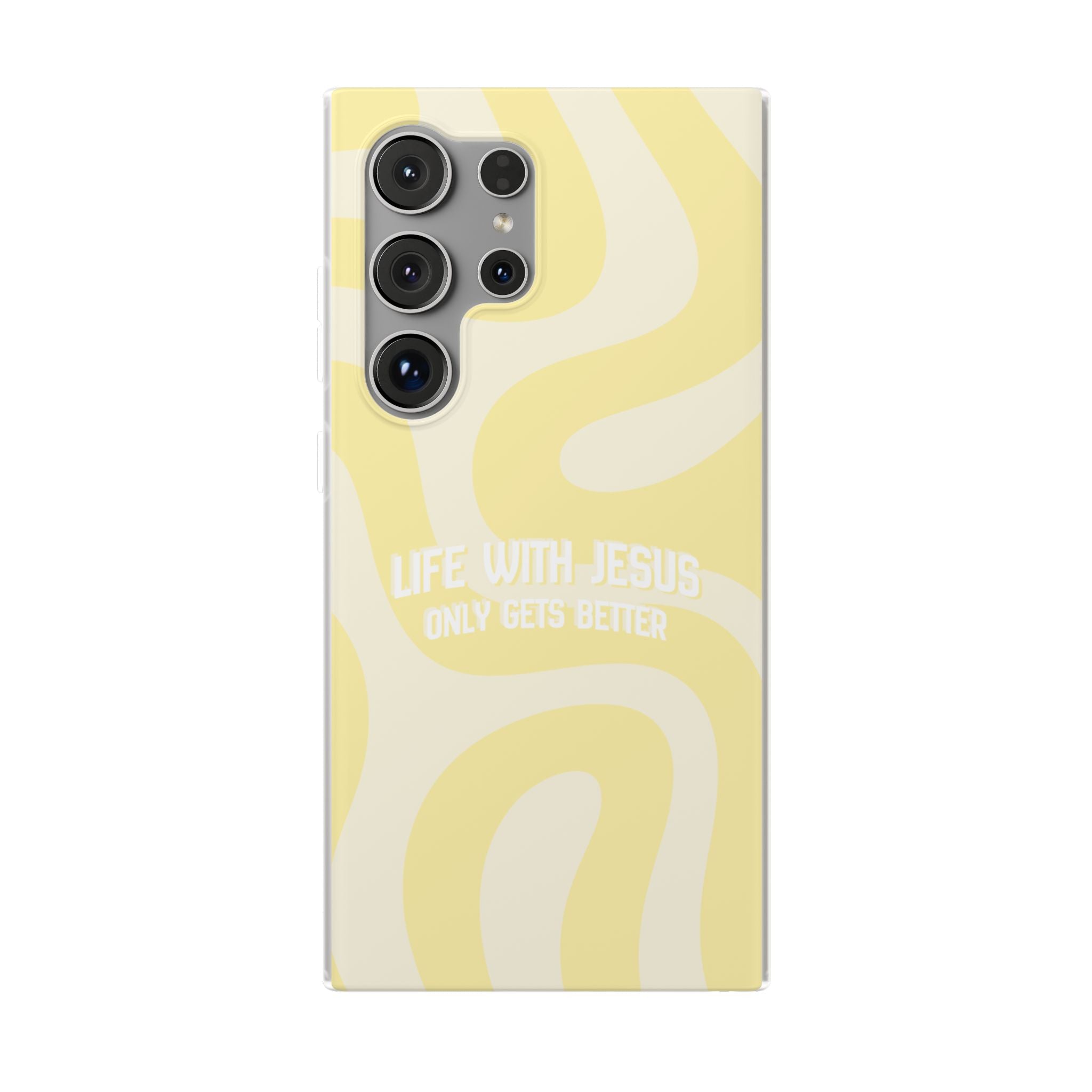 Christian Phone Case - "Life With Jesus Only Gets Better" Yellow Swirl Flexi Case