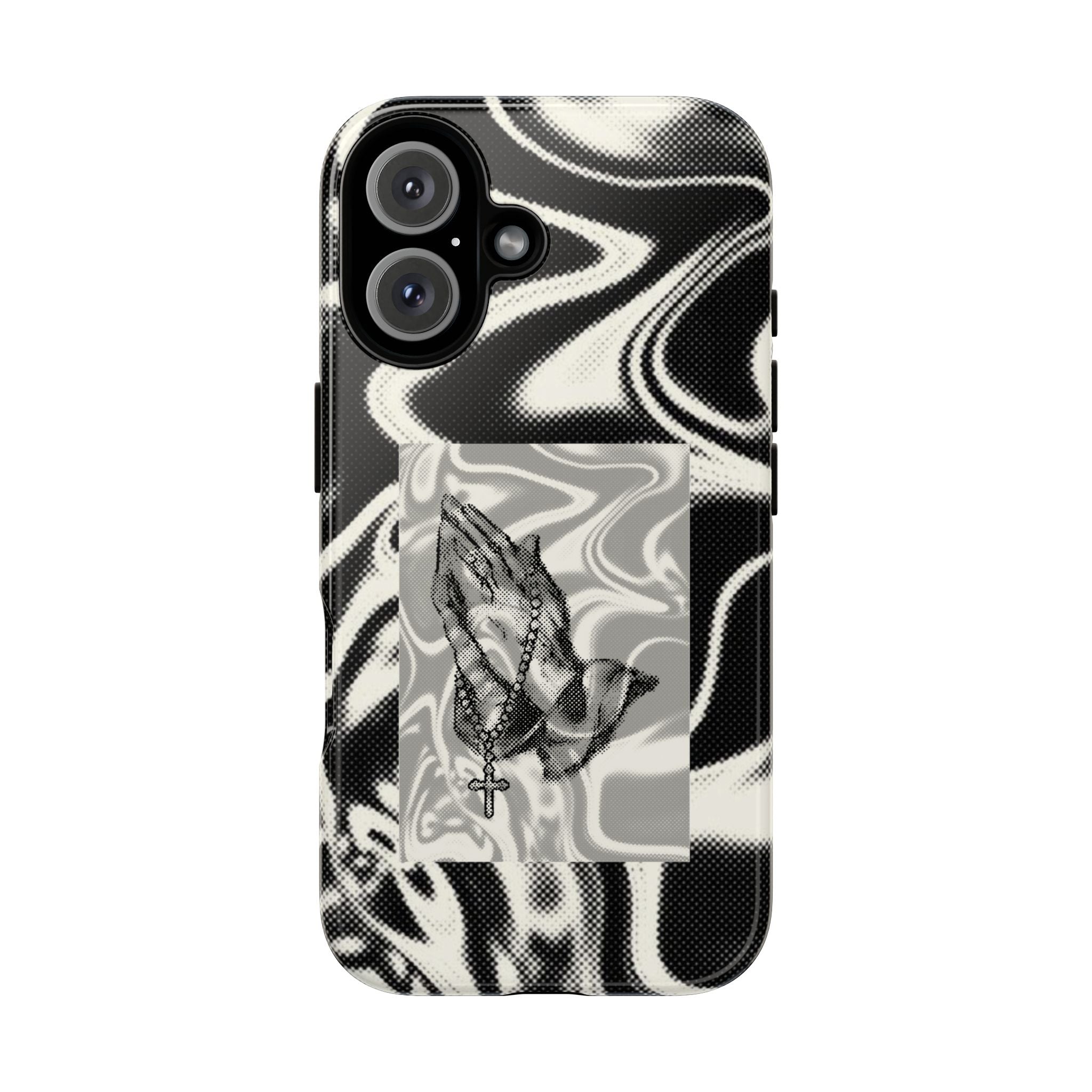 Praying Hands Phone Case – Black White Marble Spiritual Design