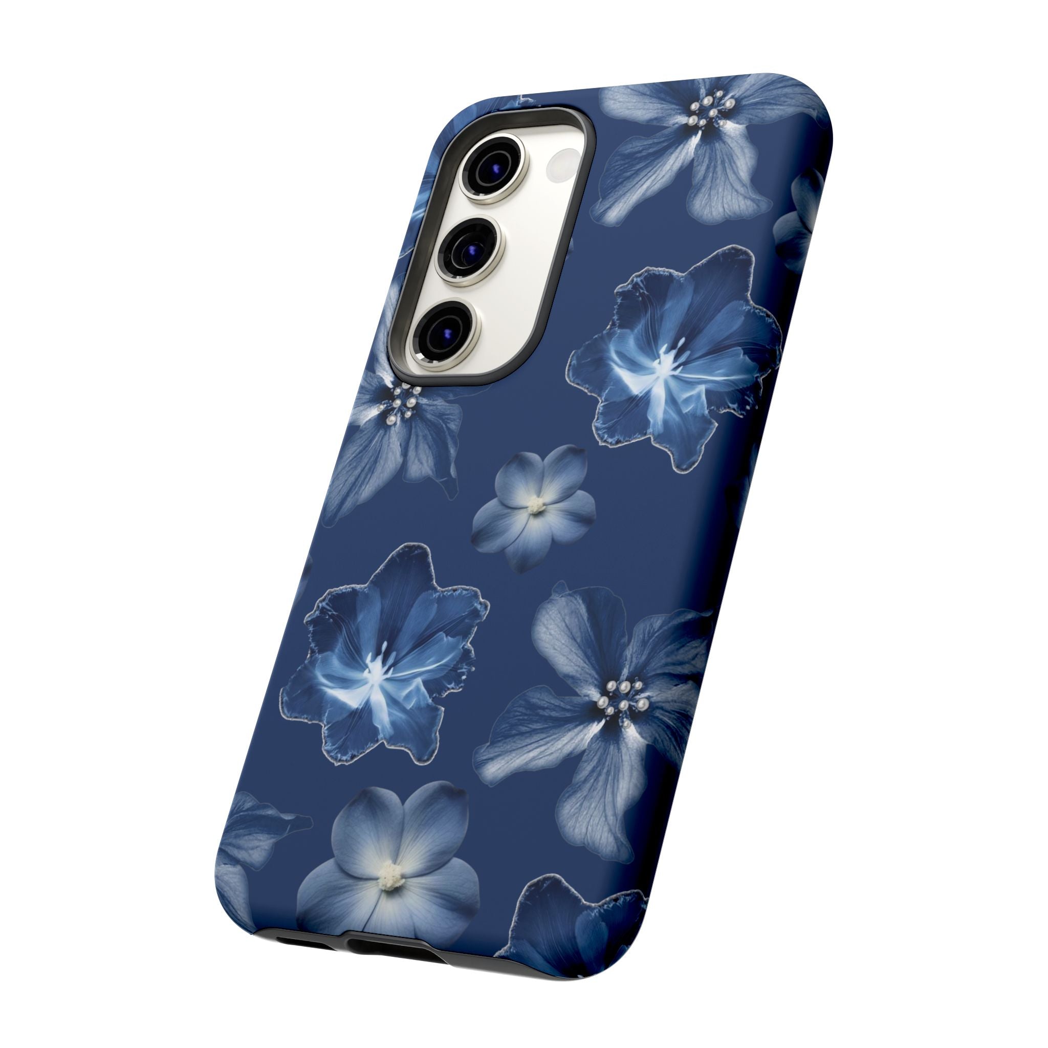 Navy Floral Tough Phone Case — Blue Bloom Protective Cover