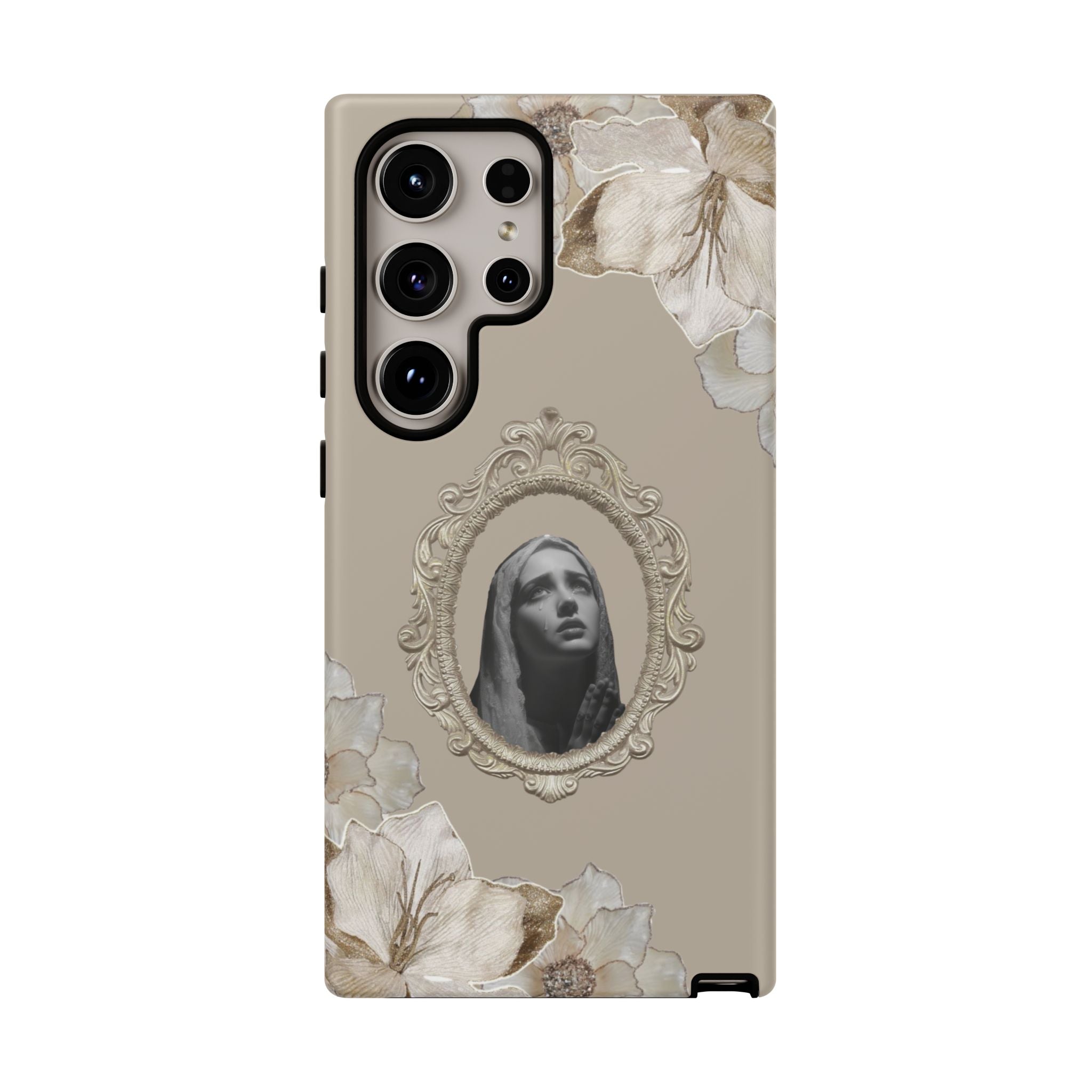 Vintage Floral Phone Case with Sacred Madonna Portrait