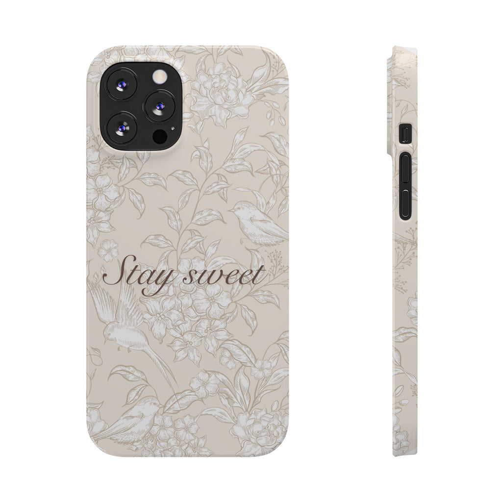 Stay Sweet Floral Slim Phone Case — Beige Bird & Blossom Protective Cover