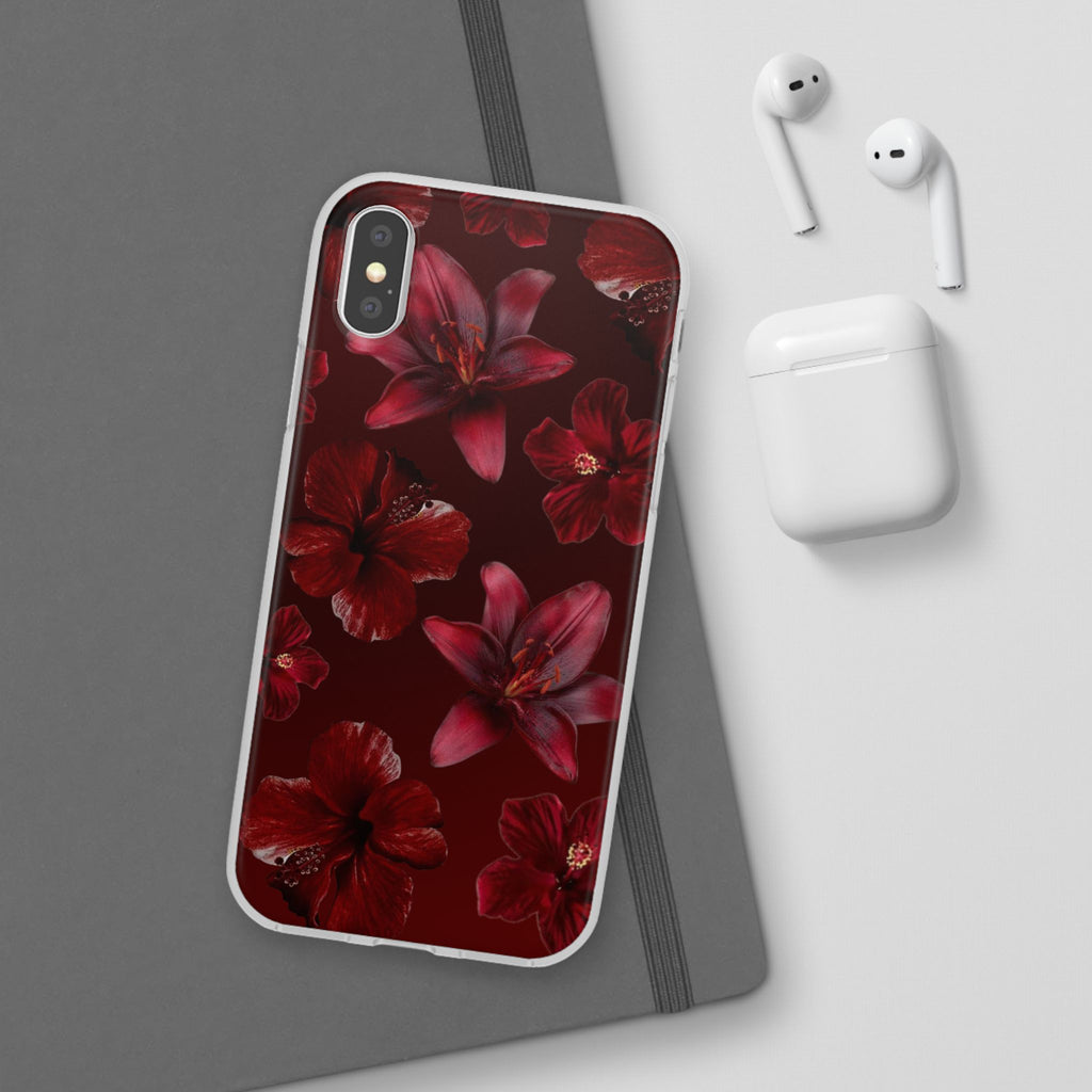 Red Floral Flexi Phone Case – Dark Burgundy Lily Pattern