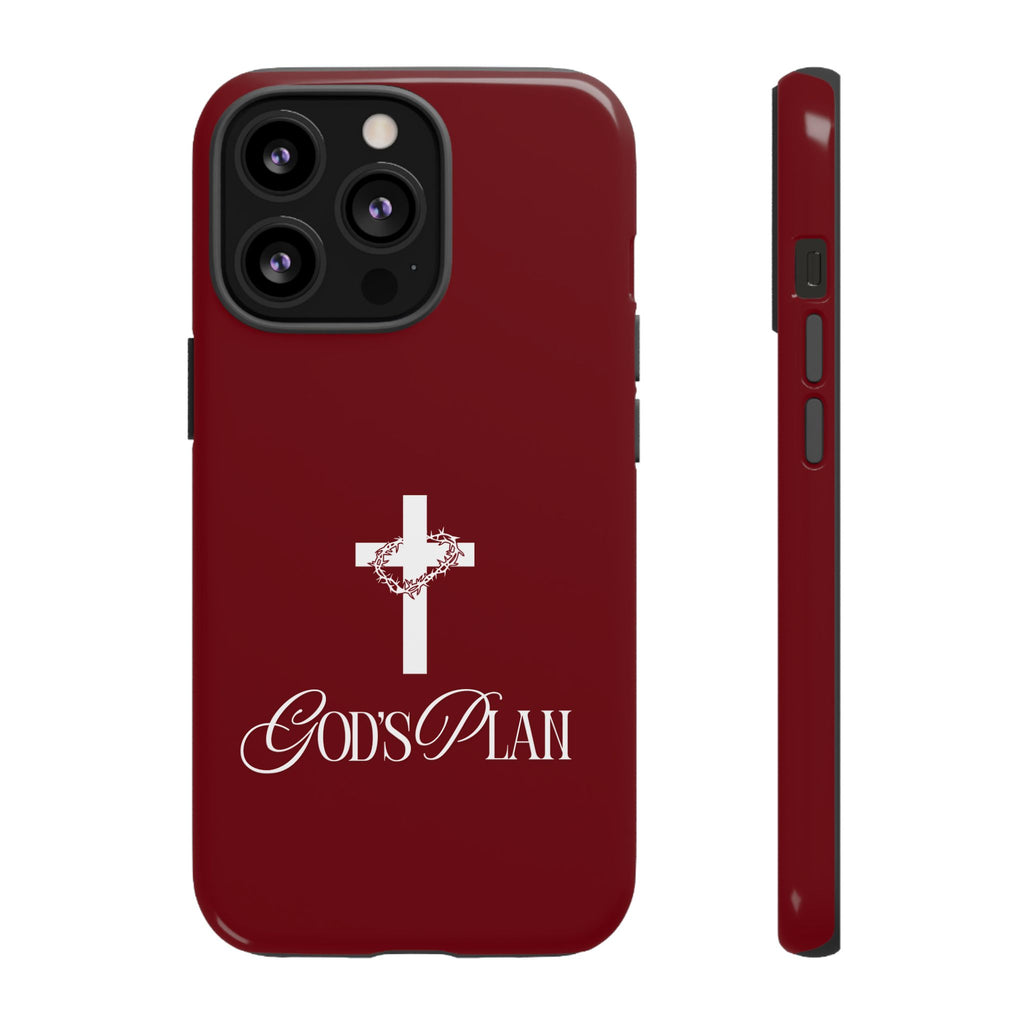 God's Plan — Christian Tough Phone Case | Cross Faith Burgundy Cover