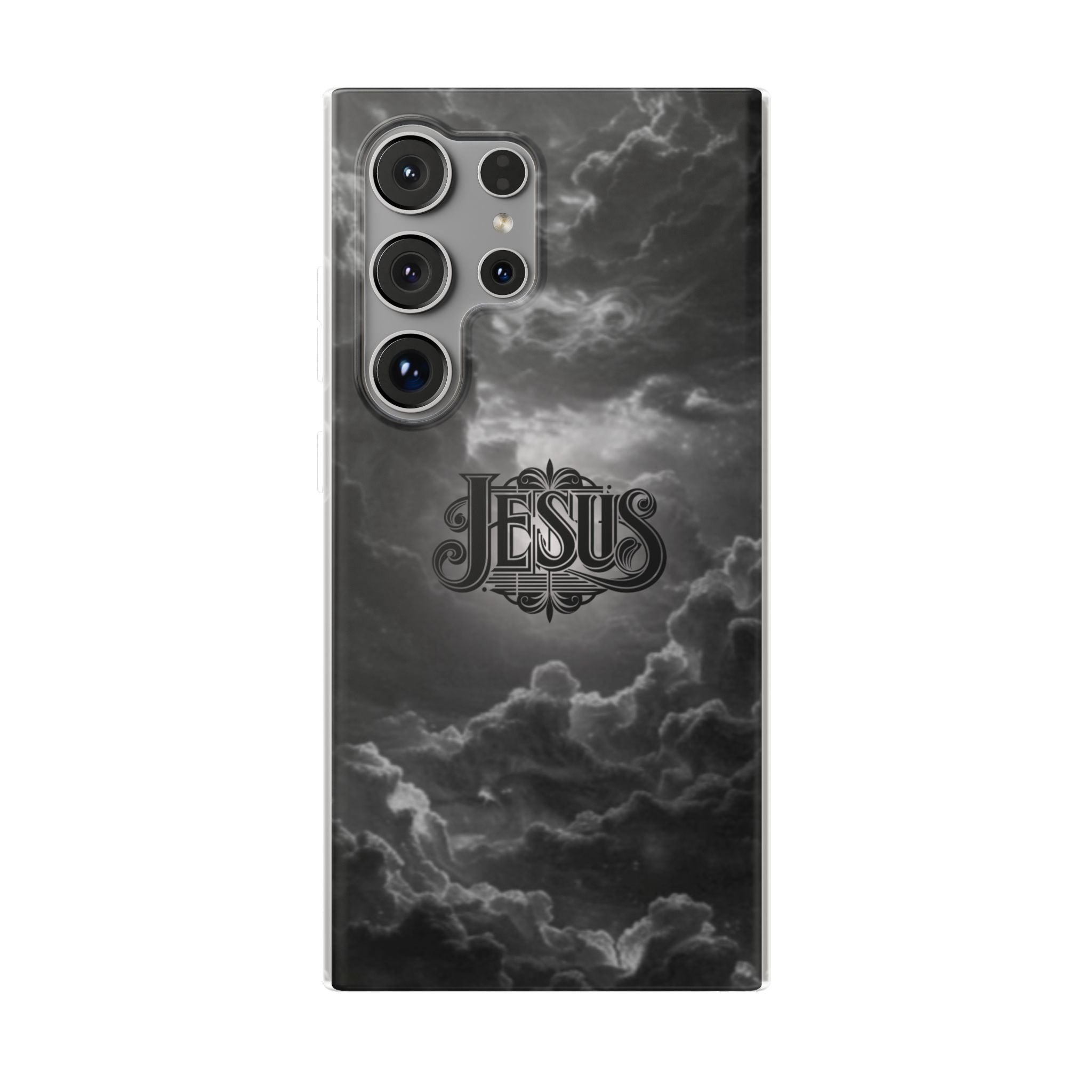 Jesus Cloud Phone Case — Faith-Inspired Flexi Case with 'Jesus' Script