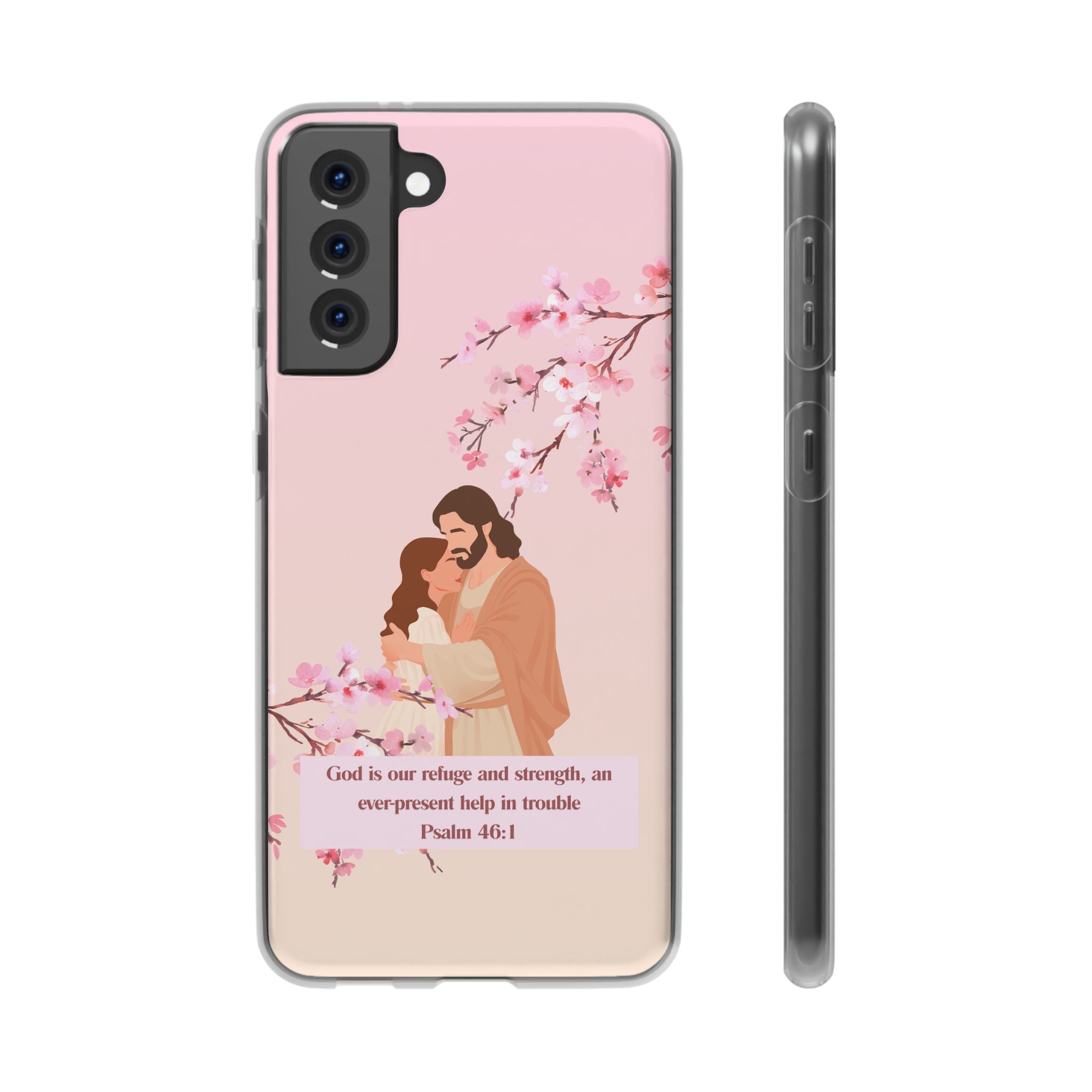 God Is Our Refuge – Psalm 46:1 Cherry Blossom Christian Flexi Phone Case